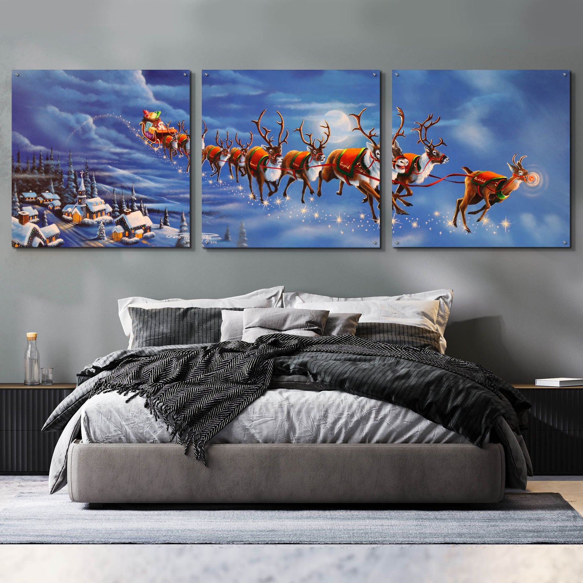 Epic Art 'Twas The Night Before Christmas' by Geno Peoples, Acrylic Glass Wall Art, 3 Piece Set,108x36