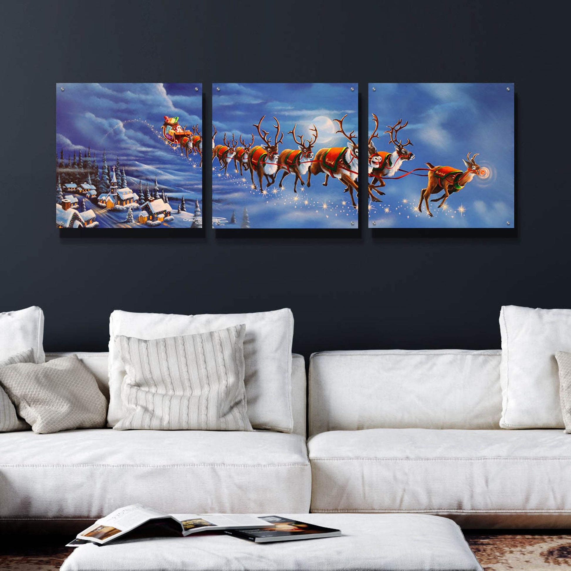 Epic Art 'Twas The Night Before Christmas' by Geno Peoples, Acrylic Glass Wall Art, 3 Piece Set,72x24