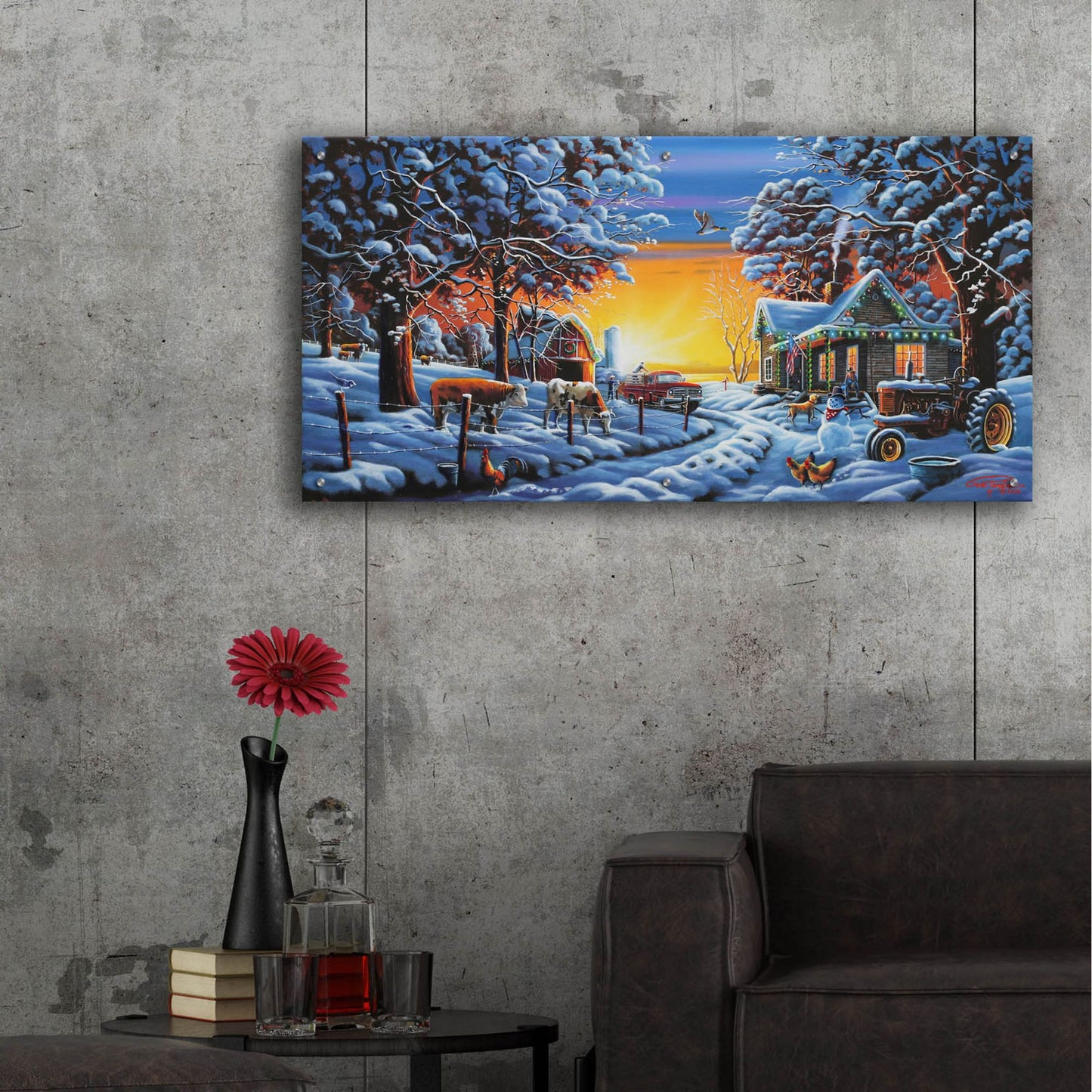 Epic Art 'Country Christmas' by Geno Peoples, Acrylic Glass Wall Art,48x24