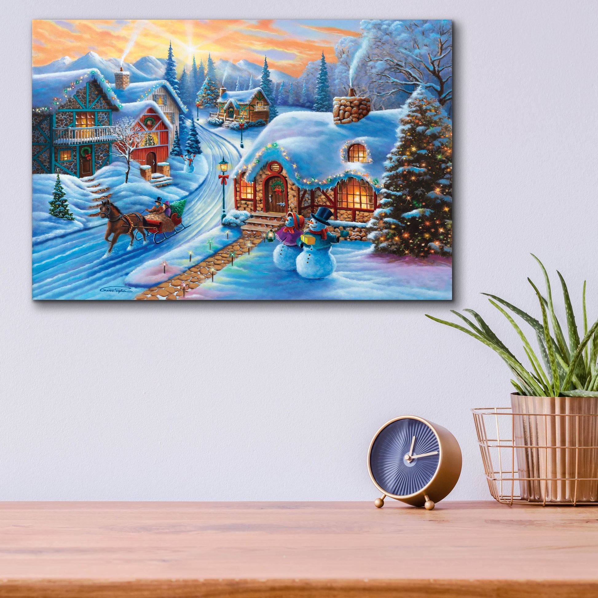 Epic Art 'Sunset In Christmas Village' by Geno Peoples, Acrylic Glass Wall Art,16x12