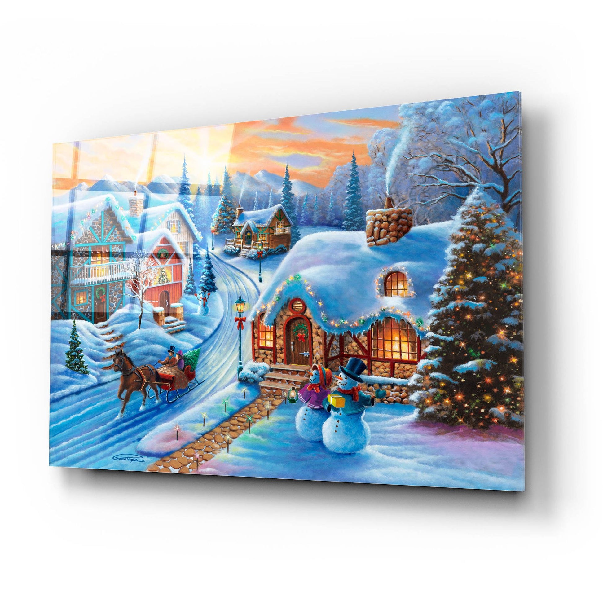 Epic Art 'Sunset In Christmas Village' by Geno Peoples, Acrylic Glass Wall Art,24x16