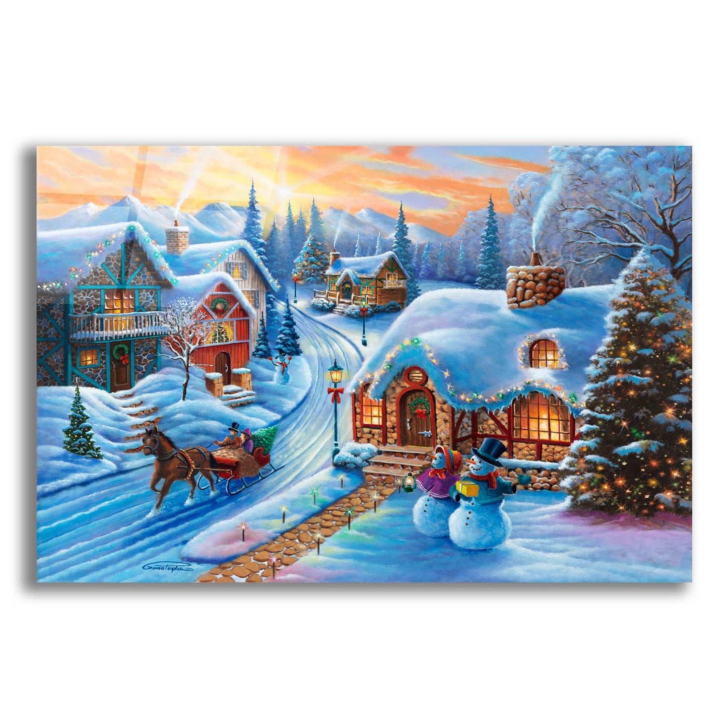 Epic Art 'Sunset In Christmas Village' by Geno Peoples, Acrylic Glass Wall Art,24x16