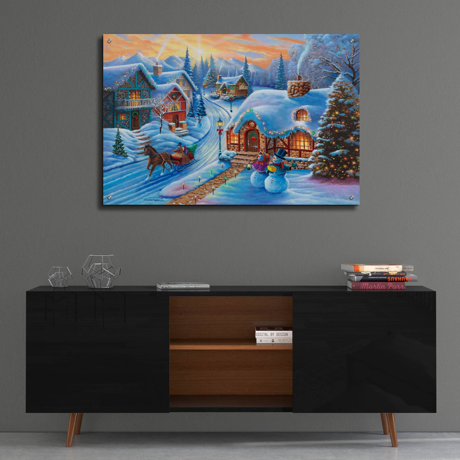 Epic Art 'Sunset In Christmas Village' by Geno Peoples, Acrylic Glass Wall Art,36x24