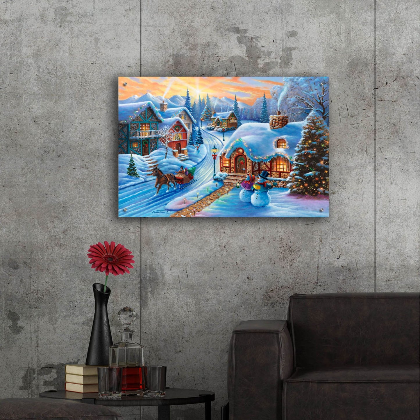 Epic Art 'Sunset In Christmas Village' by Geno Peoples, Acrylic Glass Wall Art,36x24