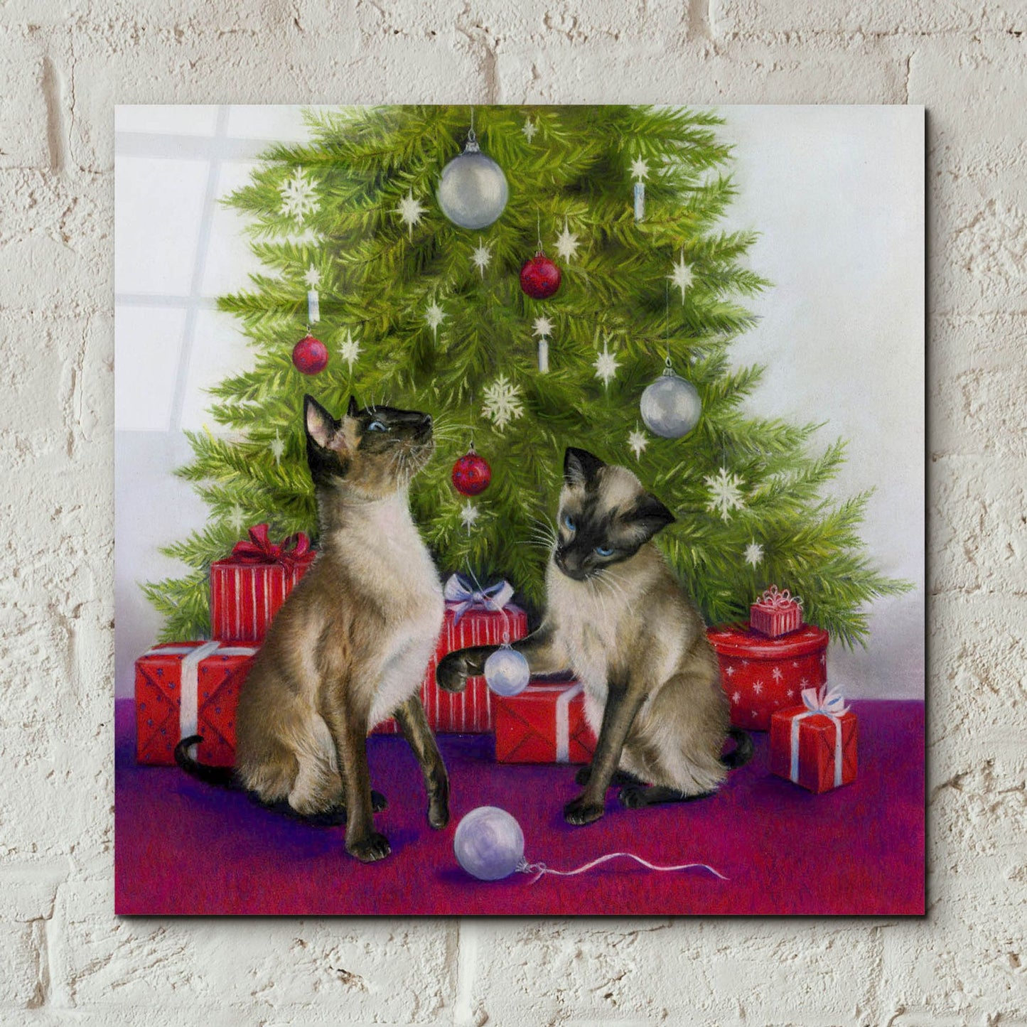 Epic Art 'Christmas Siamese Cats' by Janet Pidoux, Acrylic Glass Wall Art,12x12