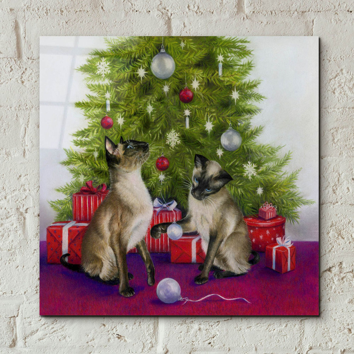 Epic Art 'Christmas Siamese Cats' by Janet Pidoux, Acrylic Glass Wall Art,12x12