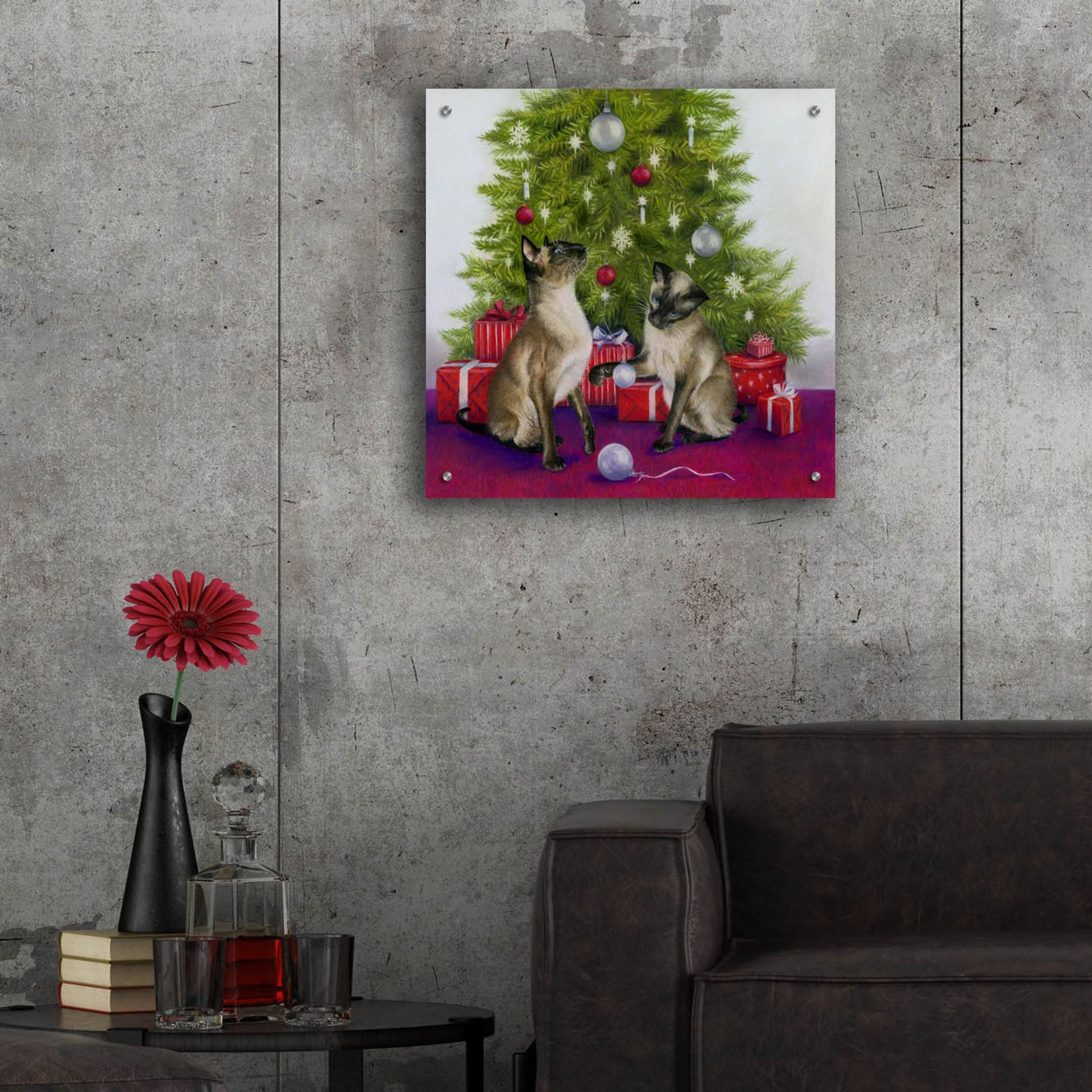 Epic Art 'Christmas Siamese Cats' by Janet Pidoux, Acrylic Glass Wall Art,24x24