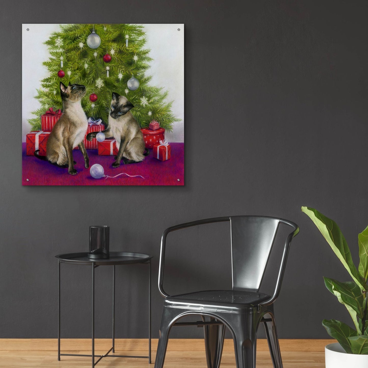 Epic Art 'Christmas Siamese Cats' by Janet Pidoux, Acrylic Glass Wall Art,36x36