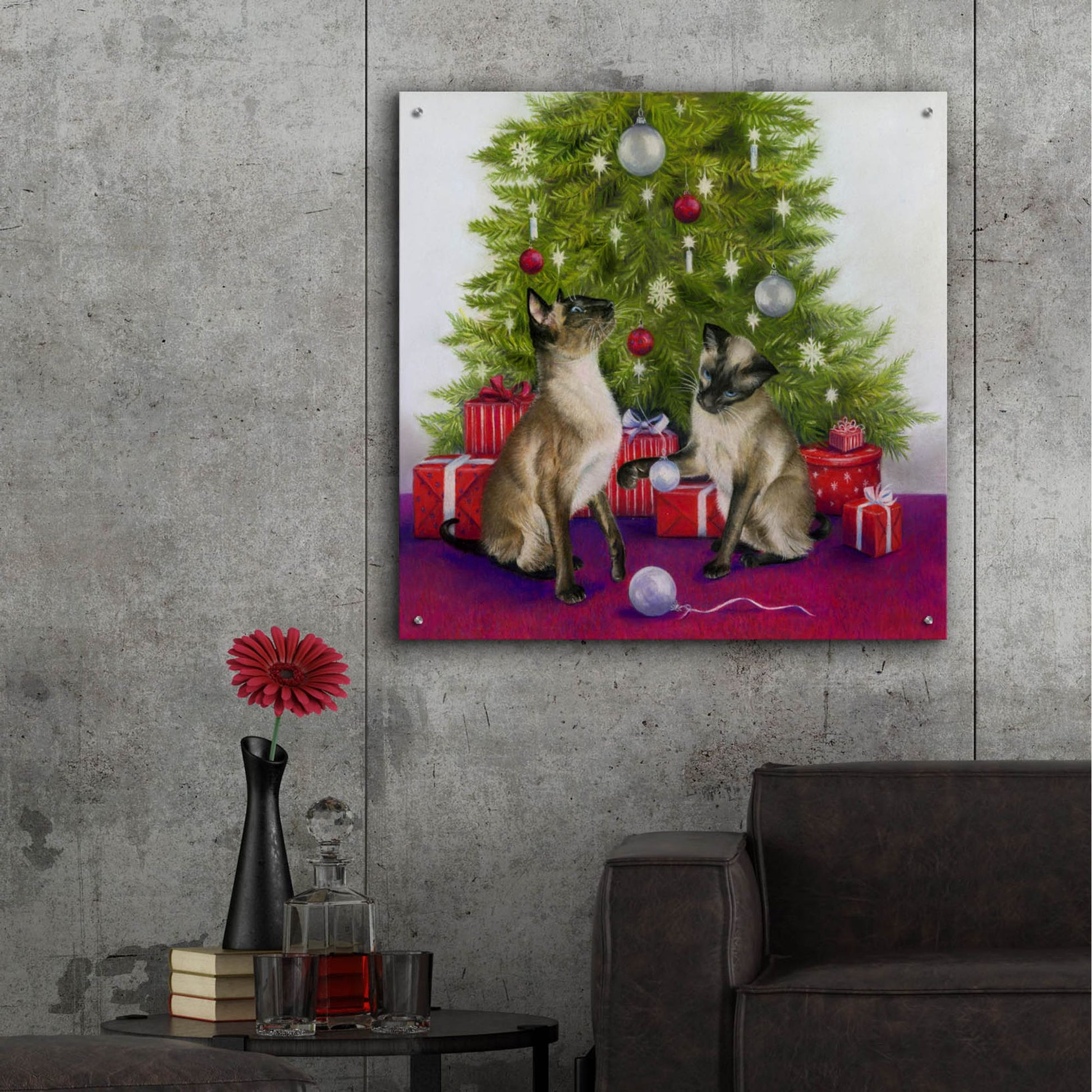 Epic Art 'Christmas Siamese Cats' by Janet Pidoux, Acrylic Glass Wall Art,36x36