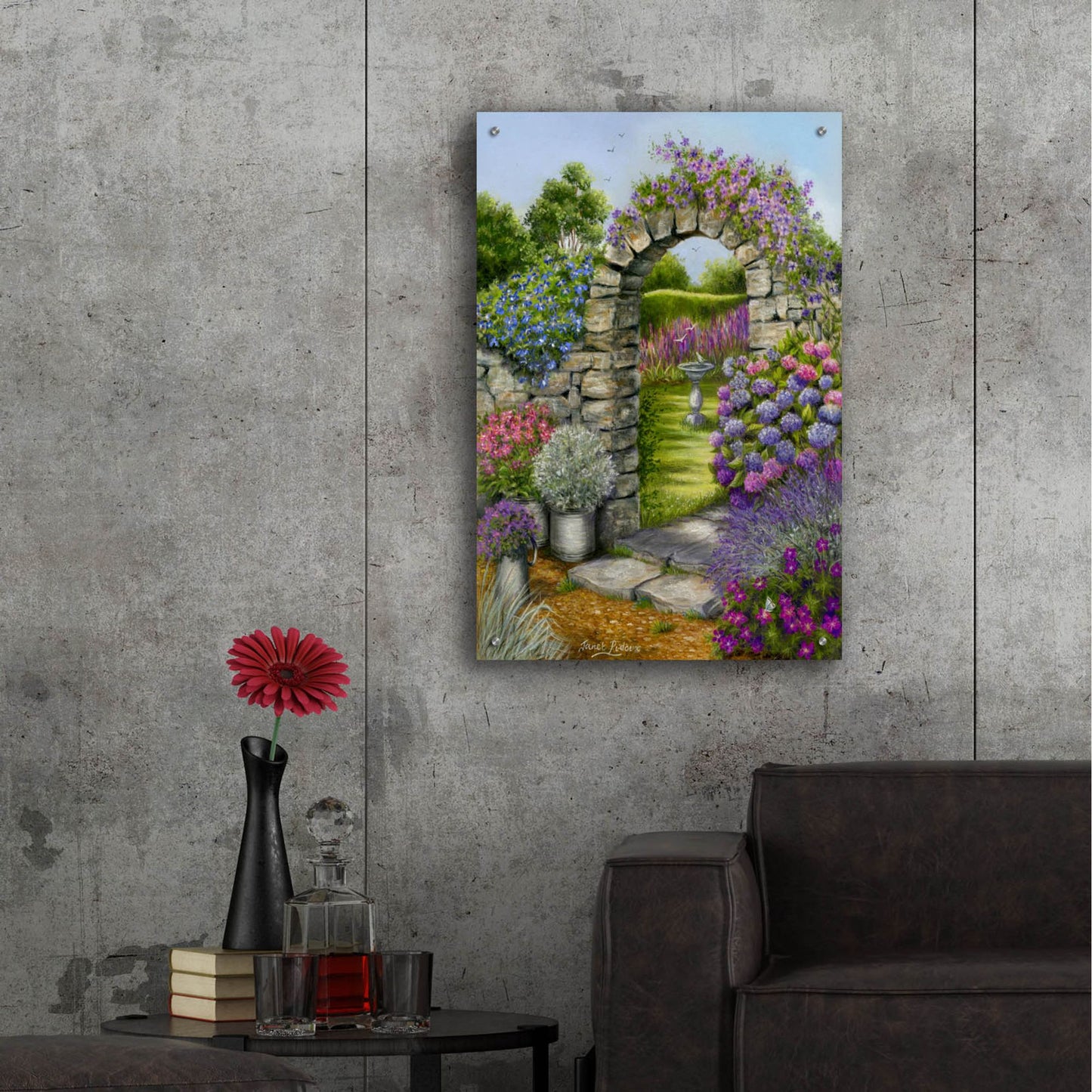 Epic Art 'Cottage Garden' by Janet Pidoux, Acrylic Glass Wall Art,24x36