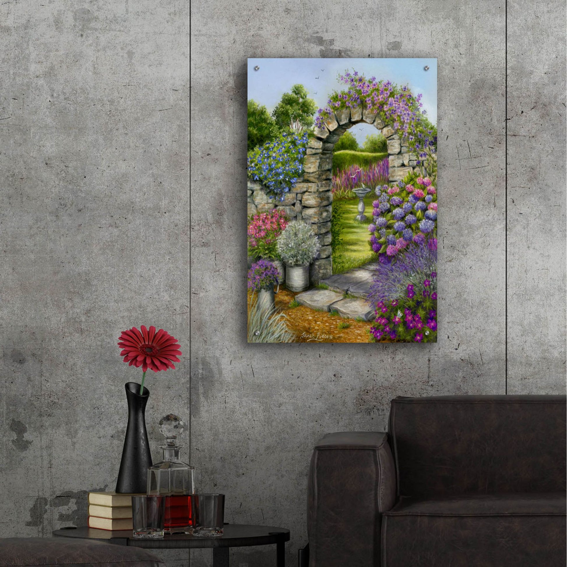 Epic Art 'Cottage Garden' by Janet Pidoux, Acrylic Glass Wall Art,24x36