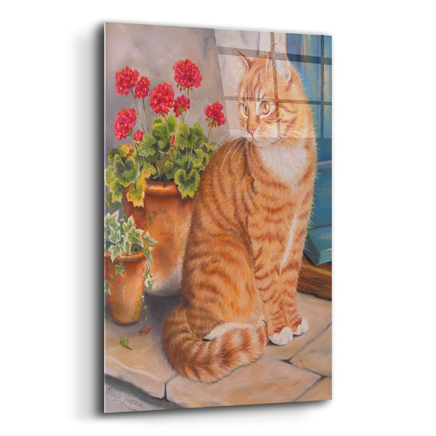 Epic Art 'Ginger Cat On Doorstep' by Janet Pidoux, Acrylic Glass Wall Art,12x16