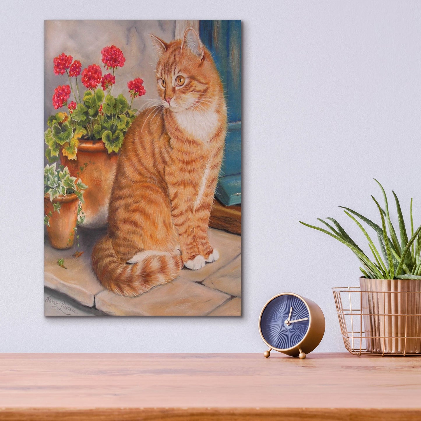 Epic Art 'Ginger Cat On Doorstep' by Janet Pidoux, Acrylic Glass Wall Art,12x16