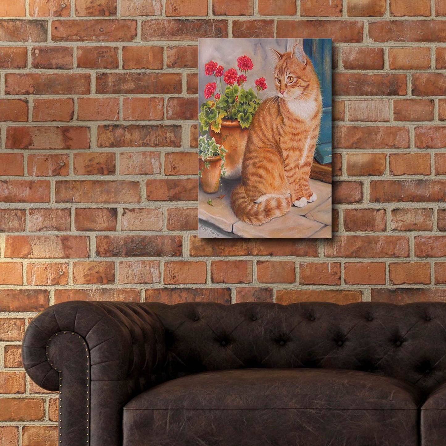 Epic Art 'Ginger Cat On Doorstep' by Janet Pidoux, Acrylic Glass Wall Art,16x24