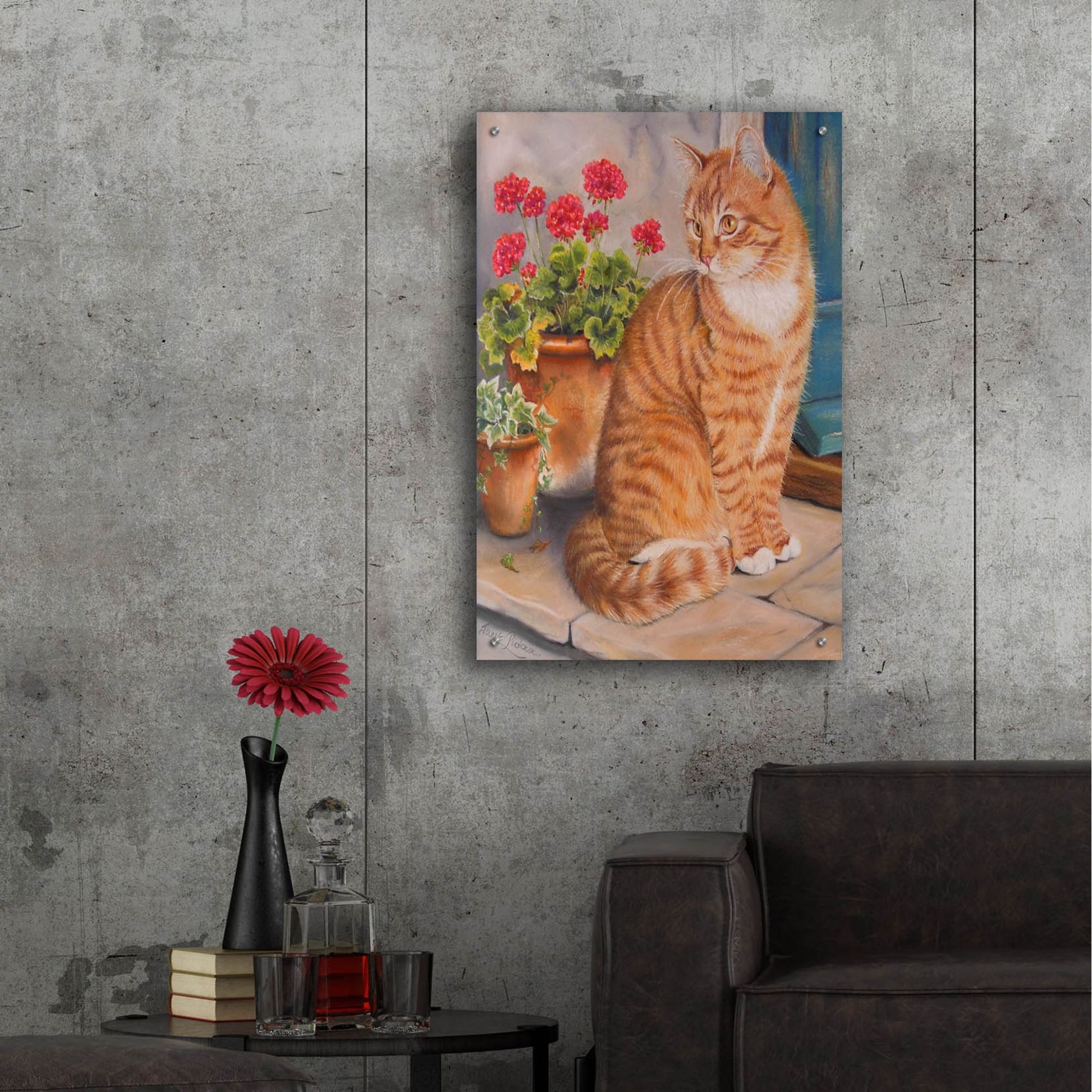 Epic Art 'Ginger Cat On Doorstep' by Janet Pidoux, Acrylic Glass Wall Art,24x36