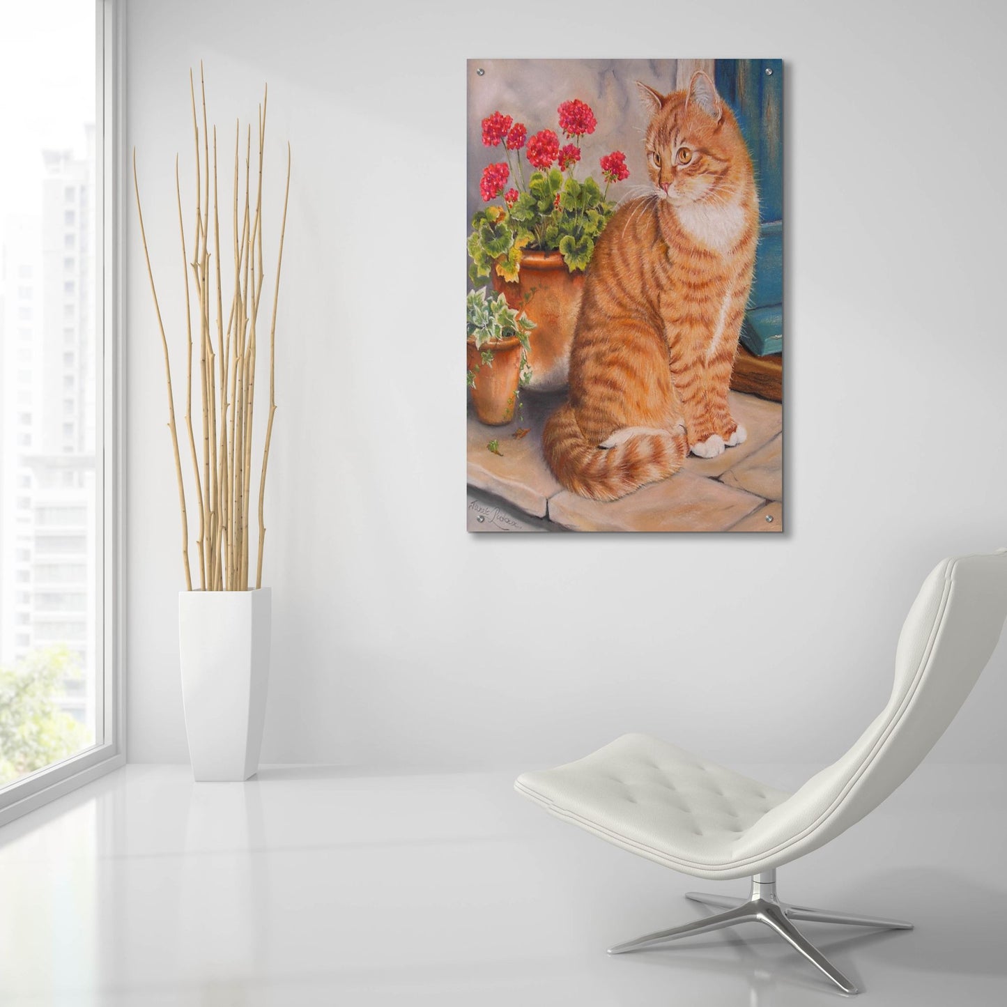 Epic Art 'Ginger Cat On Doorstep' by Janet Pidoux, Acrylic Glass Wall Art,24x36