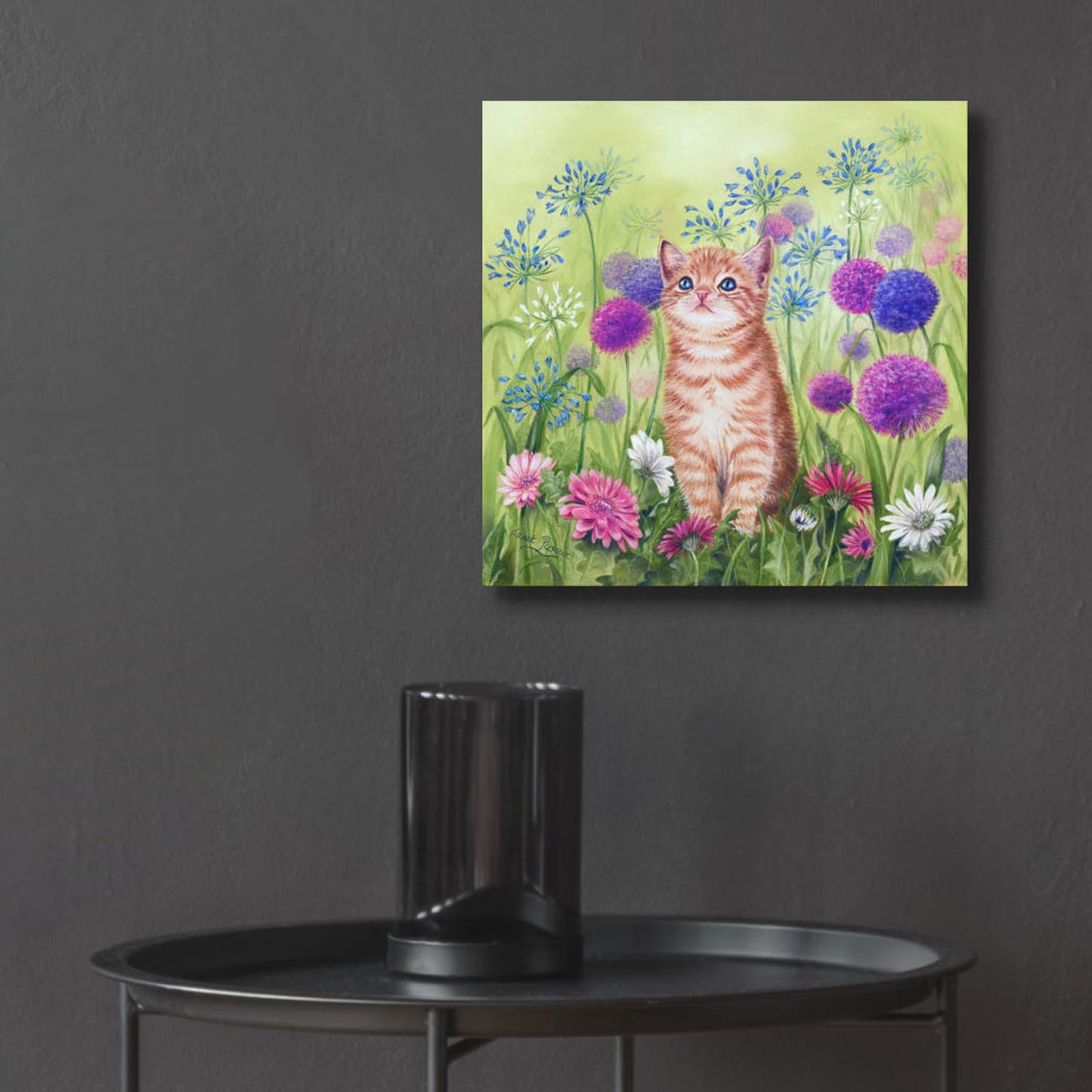 Epic Art 'Ginger Kitten In Flowers' by Janet Pidoux, Acrylic Glass Wall Art,12x12