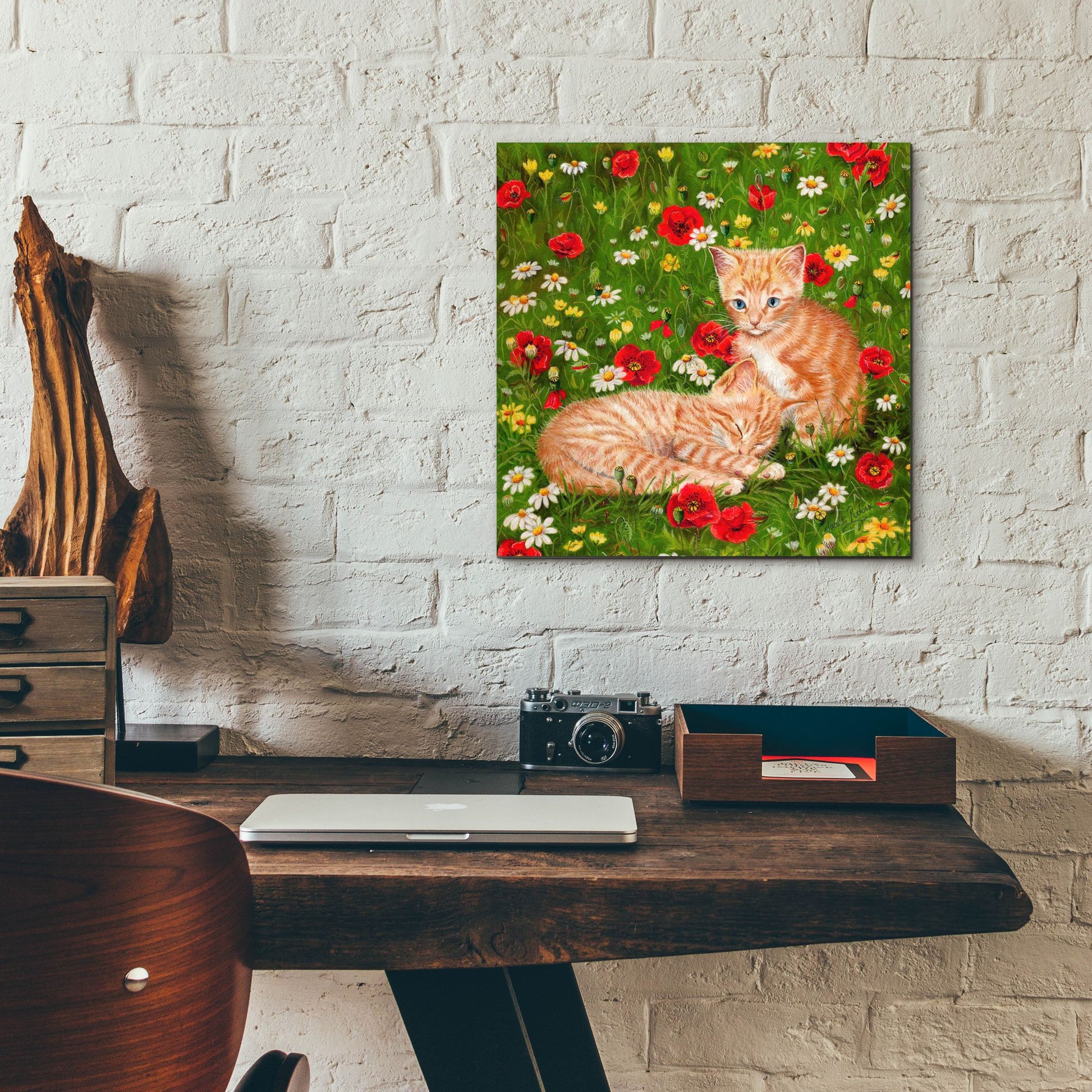 Epic Art 'Ginger Kittens In Red Poppies' by Janet Pidoux, Acrylic Glass Wall Art,12x12