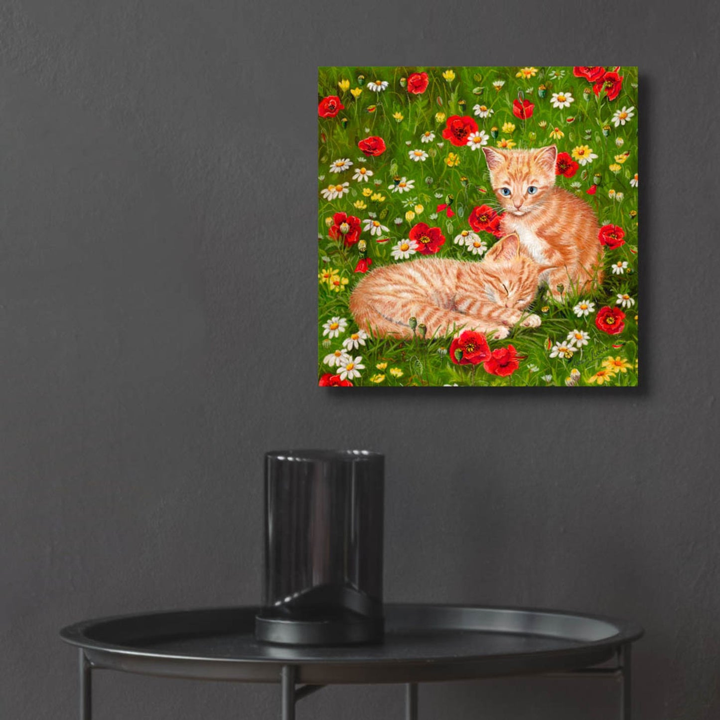 Epic Art 'Ginger Kittens In Red Poppies' by Janet Pidoux, Acrylic Glass Wall Art,12x12