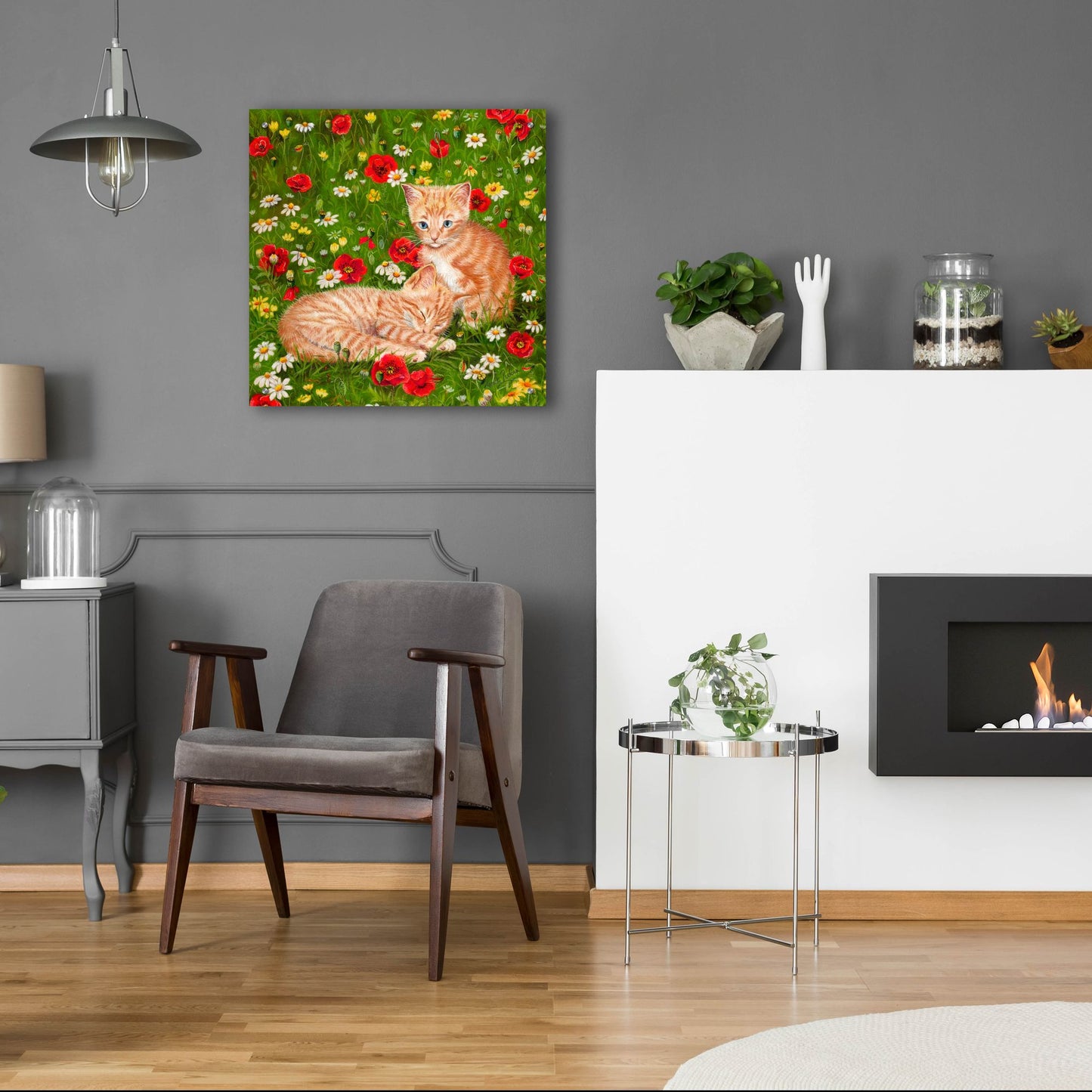 Epic Art 'Ginger Kittens In Red Poppies' by Janet Pidoux, Acrylic Glass Wall Art,24x24