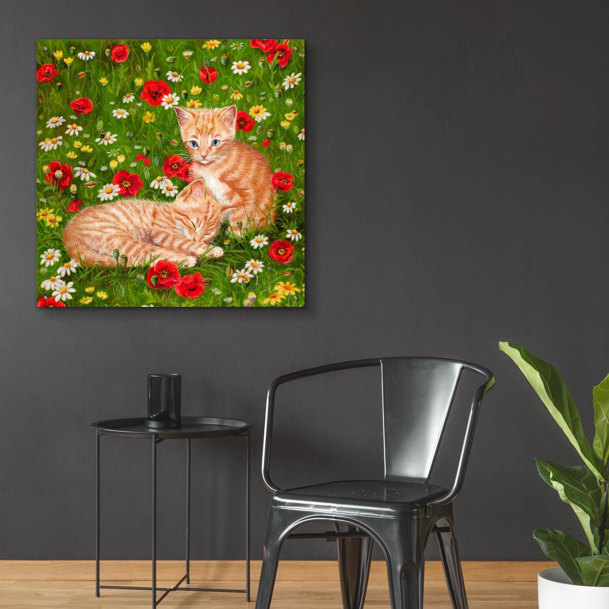 Epic Art 'Ginger Kittens In Red Poppies' by Janet Pidoux, Acrylic Glass Wall Art,36x36