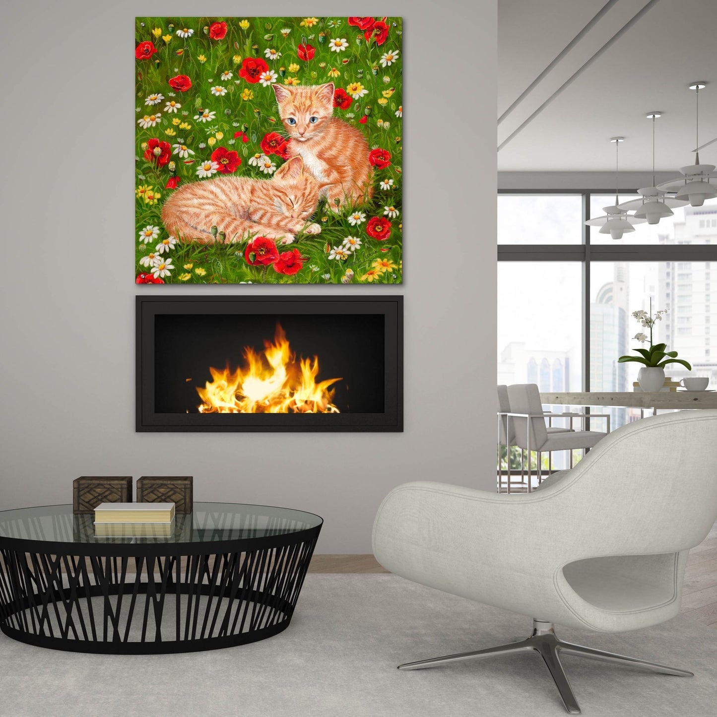 Epic Art 'Ginger Kittens In Red Poppies' by Janet Pidoux, Acrylic Glass Wall Art,36x36