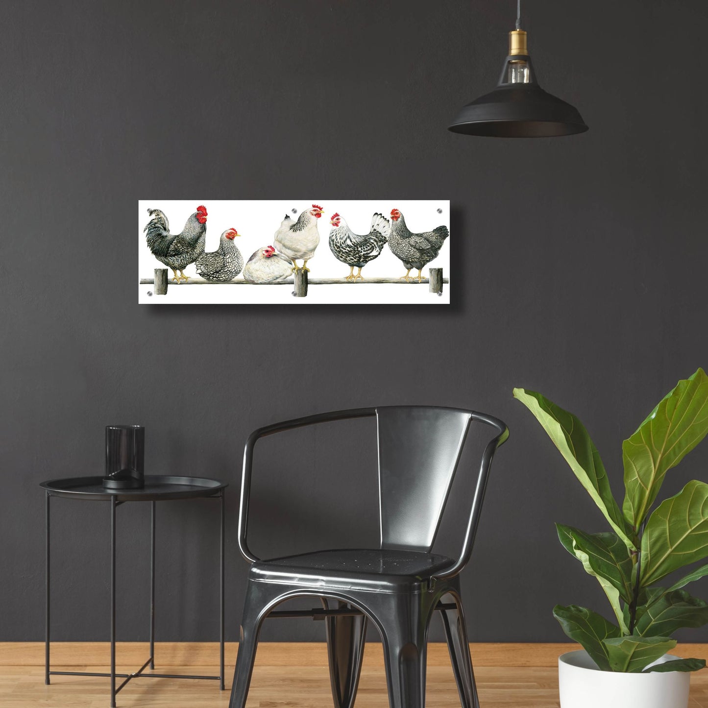 Epic Art 'Hens, White Background' by Janet Pidoux, Acrylic Glass Wall Art,36x12