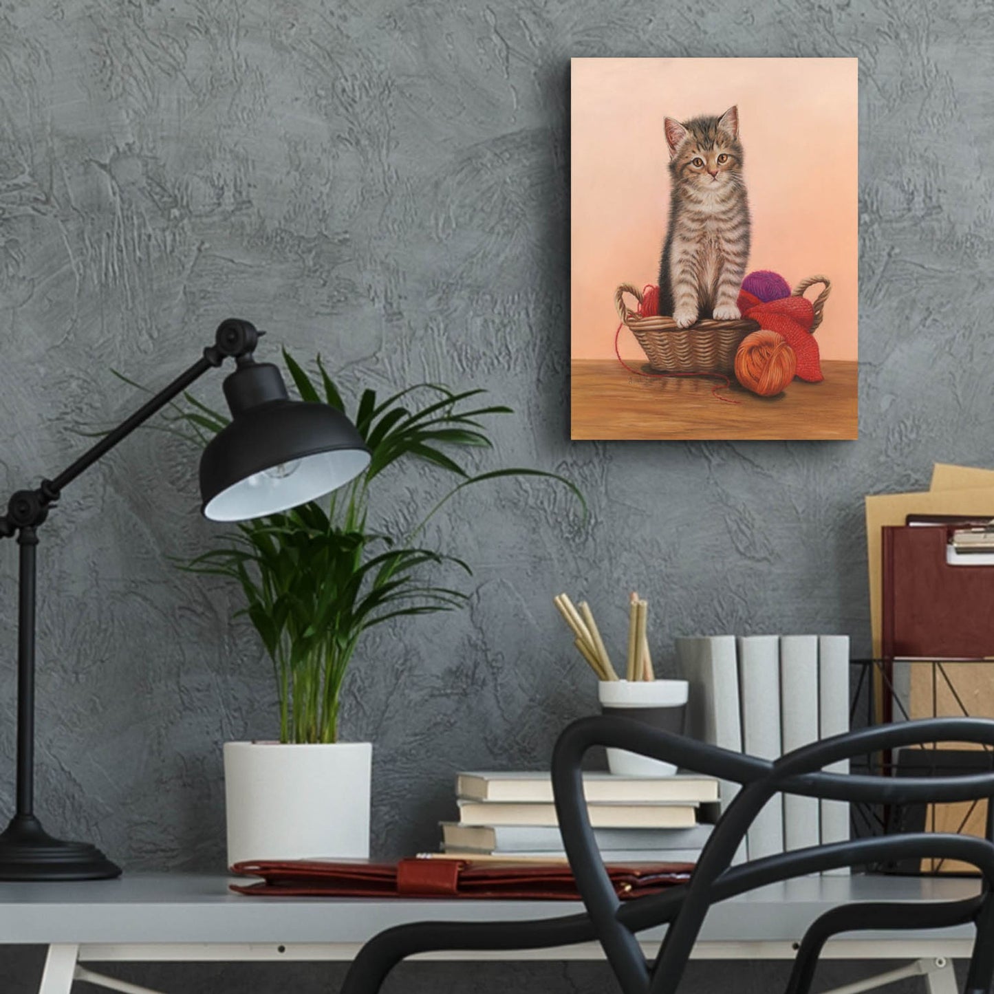 Epic Art 'Kitten And Wool Basket' by Janet Pidoux, Acrylic Glass Wall Art,12x16