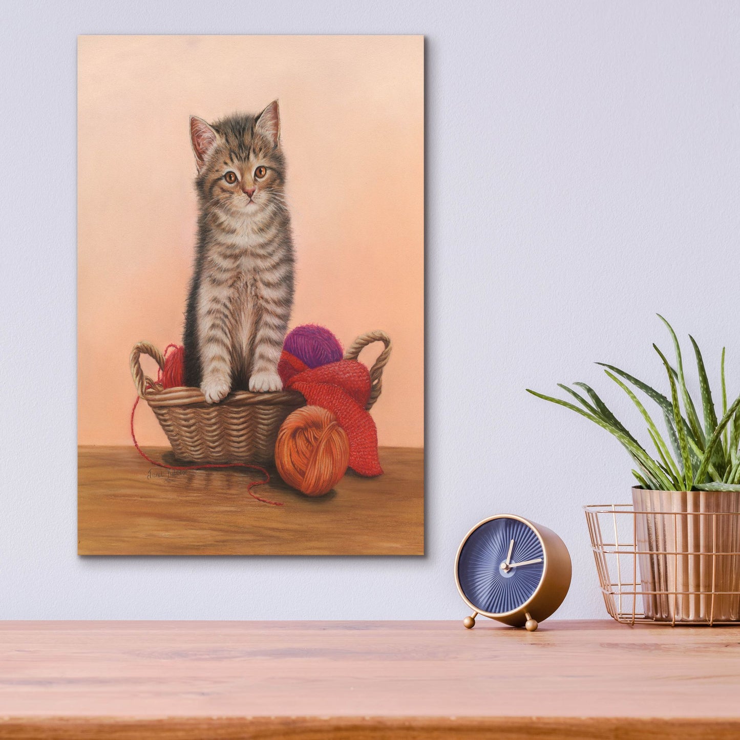 Epic Art 'Kitten And Wool Basket' by Janet Pidoux, Acrylic Glass Wall Art,12x16