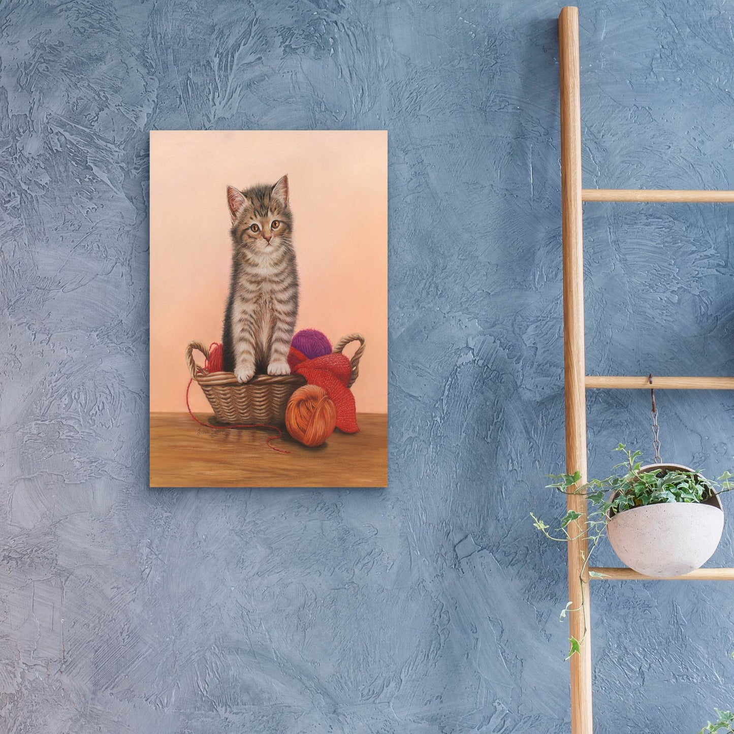 Epic Art 'Kitten And Wool Basket' by Janet Pidoux, Acrylic Glass Wall Art,16x24