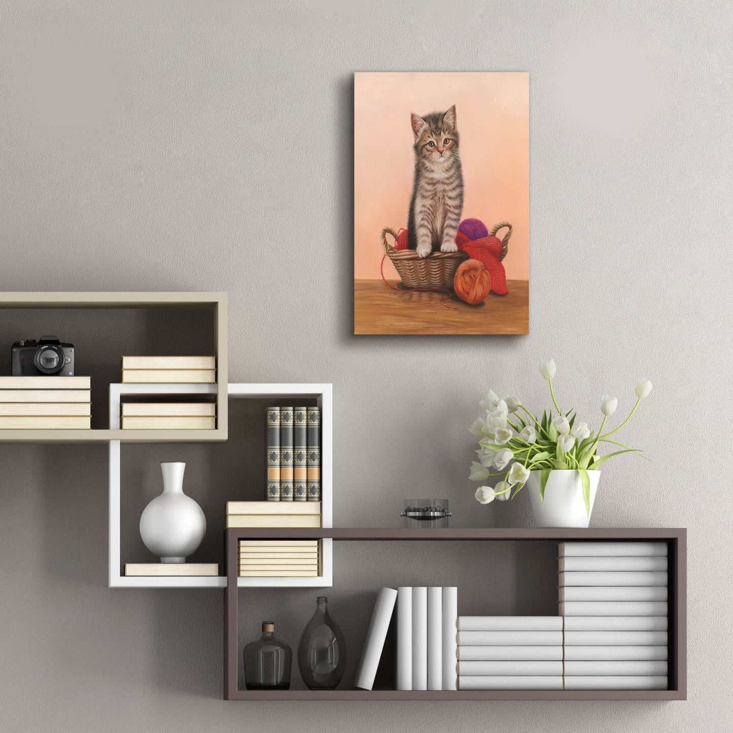 Epic Art 'Kitten And Wool Basket' by Janet Pidoux, Acrylic Glass Wall Art,16x24