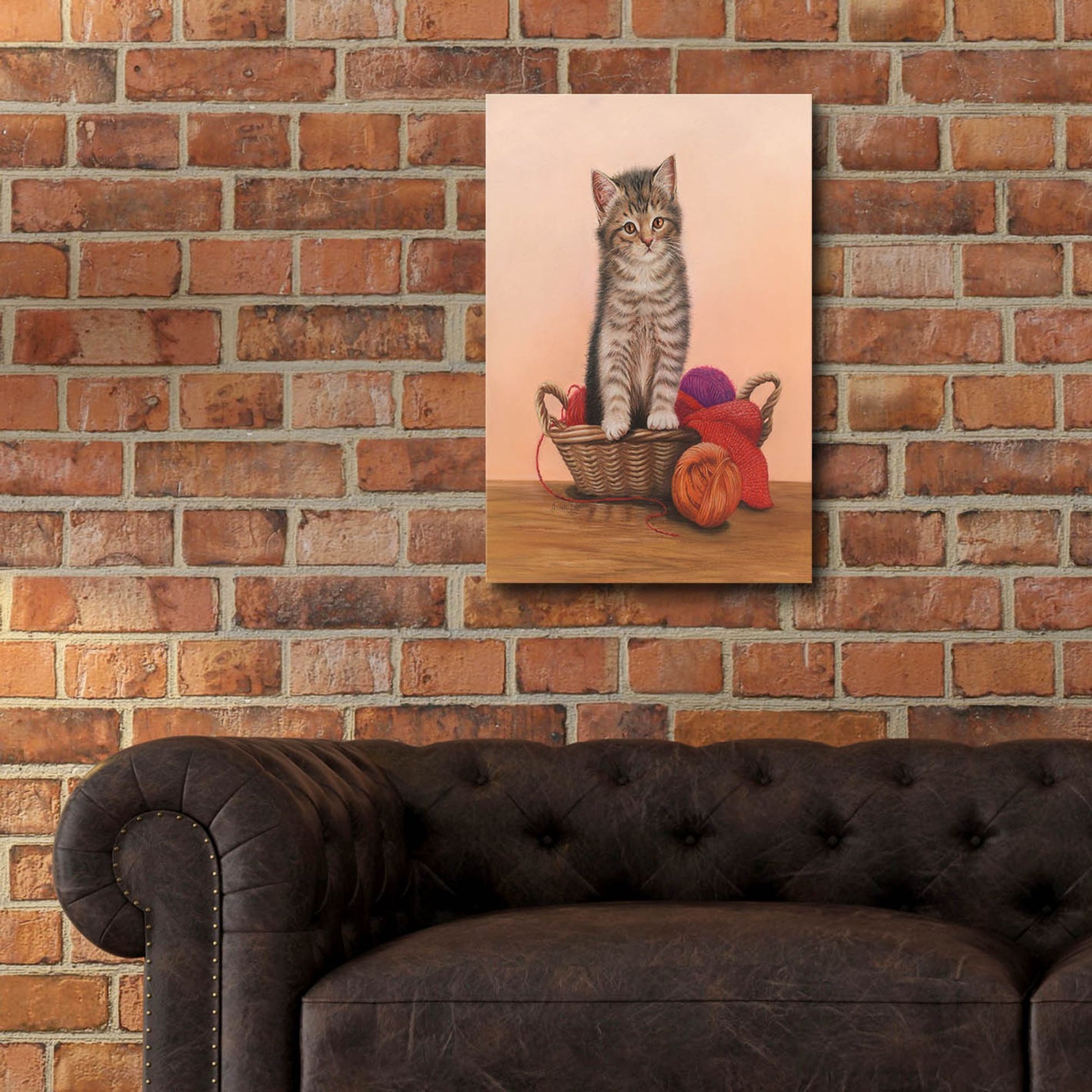 Epic Art 'Kitten And Wool Basket' by Janet Pidoux, Acrylic Glass Wall Art,16x24