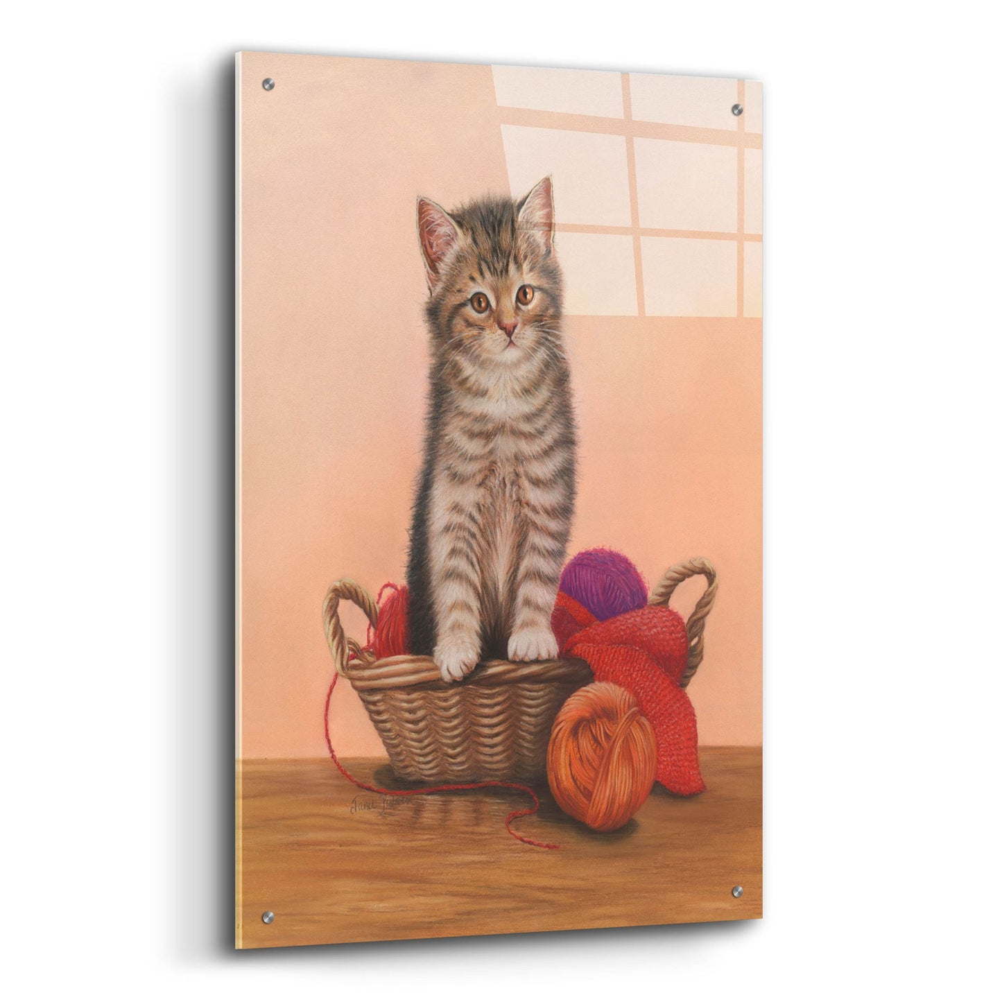 Epic Art 'Kitten And Wool Basket' by Janet Pidoux, Acrylic Glass Wall Art,24x36