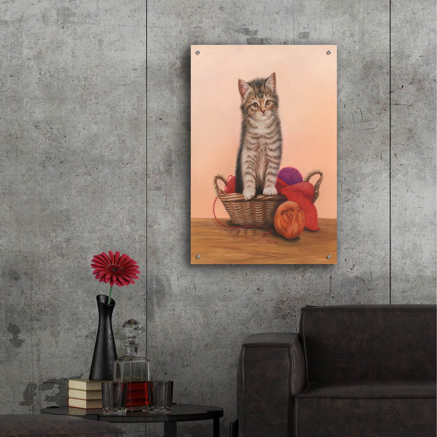 Epic Art 'Kitten And Wool Basket' by Janet Pidoux, Acrylic Glass Wall Art,24x36