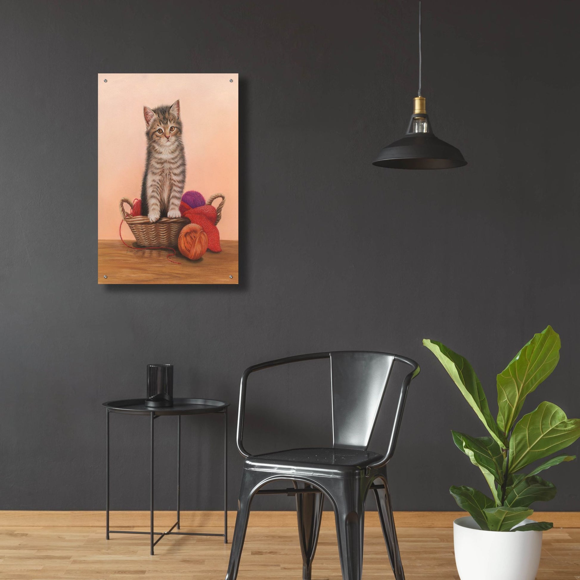 Epic Art 'Kitten And Wool Basket' by Janet Pidoux, Acrylic Glass Wall Art,24x36