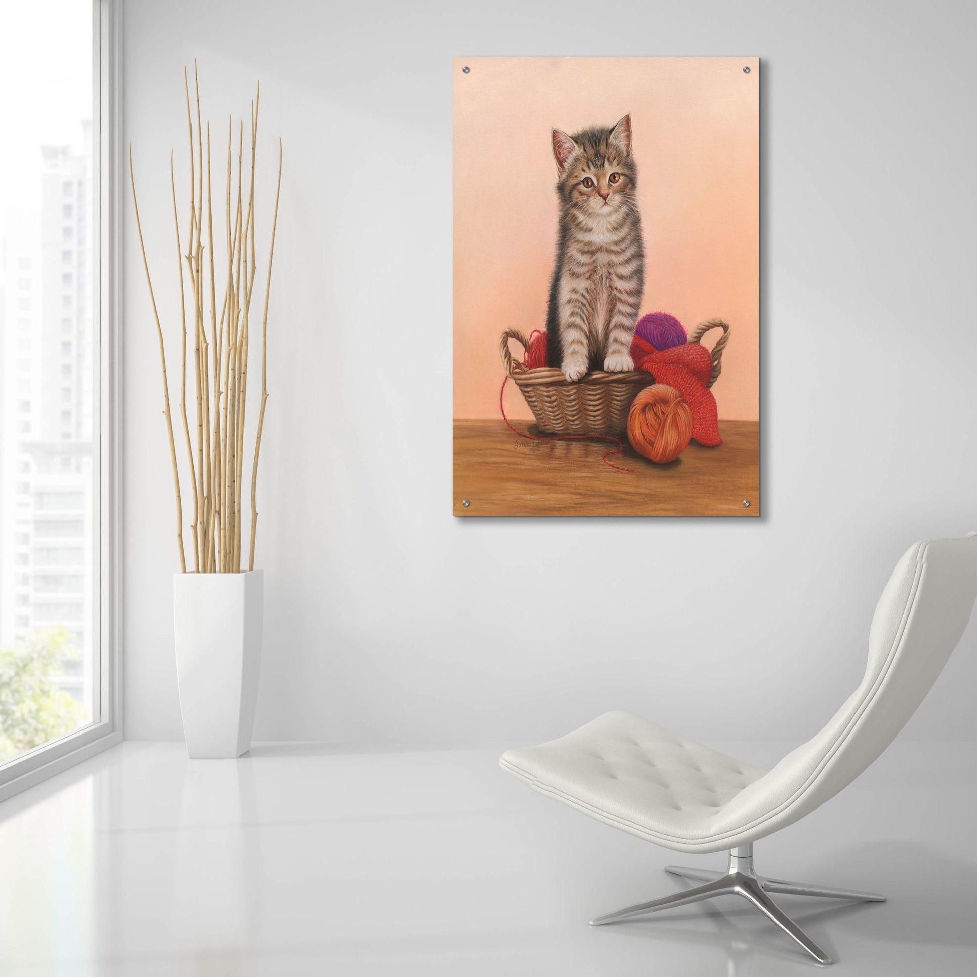 Epic Art 'Kitten And Wool Basket' by Janet Pidoux, Acrylic Glass Wall Art,24x36