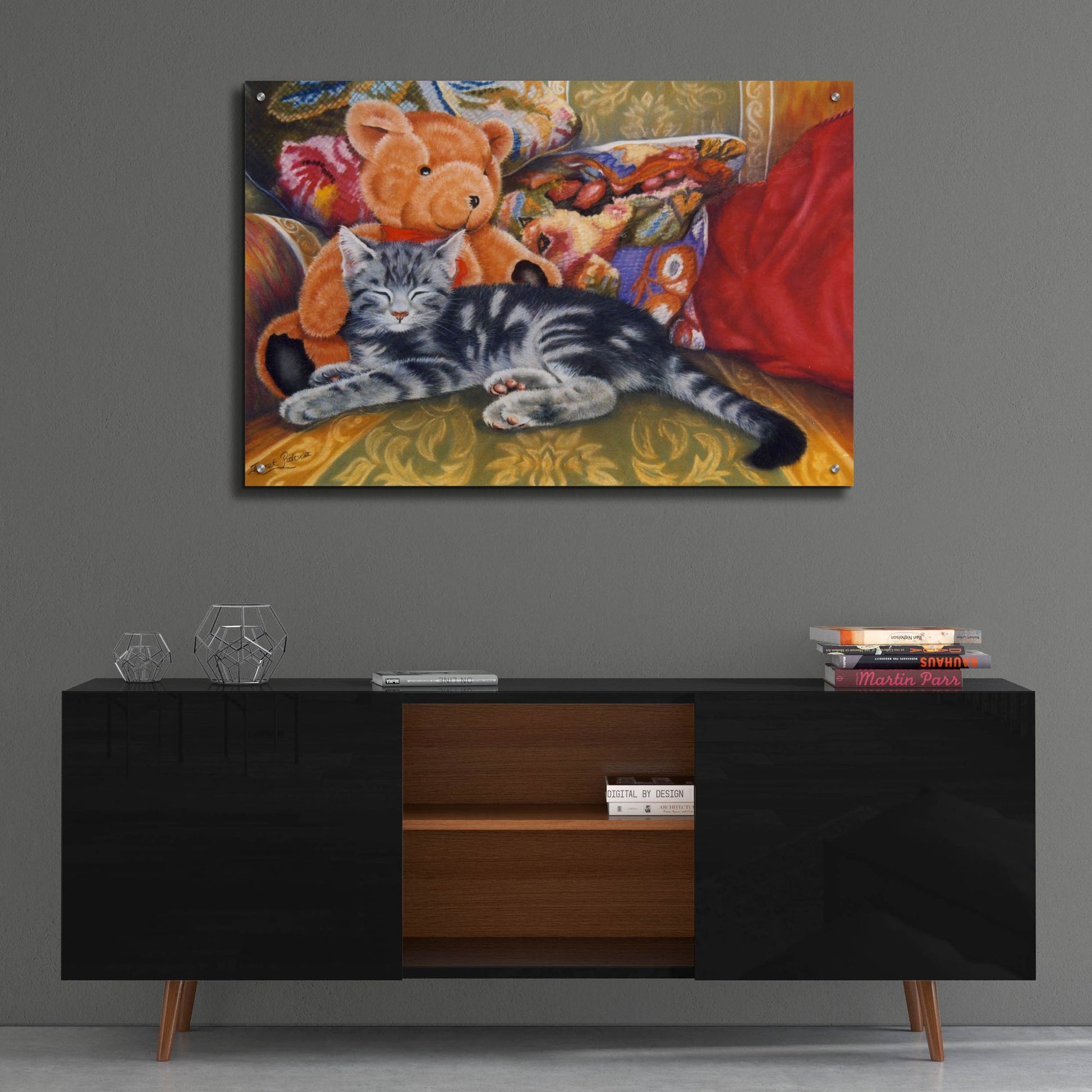 Epic Art 'Kitten, Teddy & Cushions' by Janet Pidoux, Acrylic Glass Wall Art,36x24