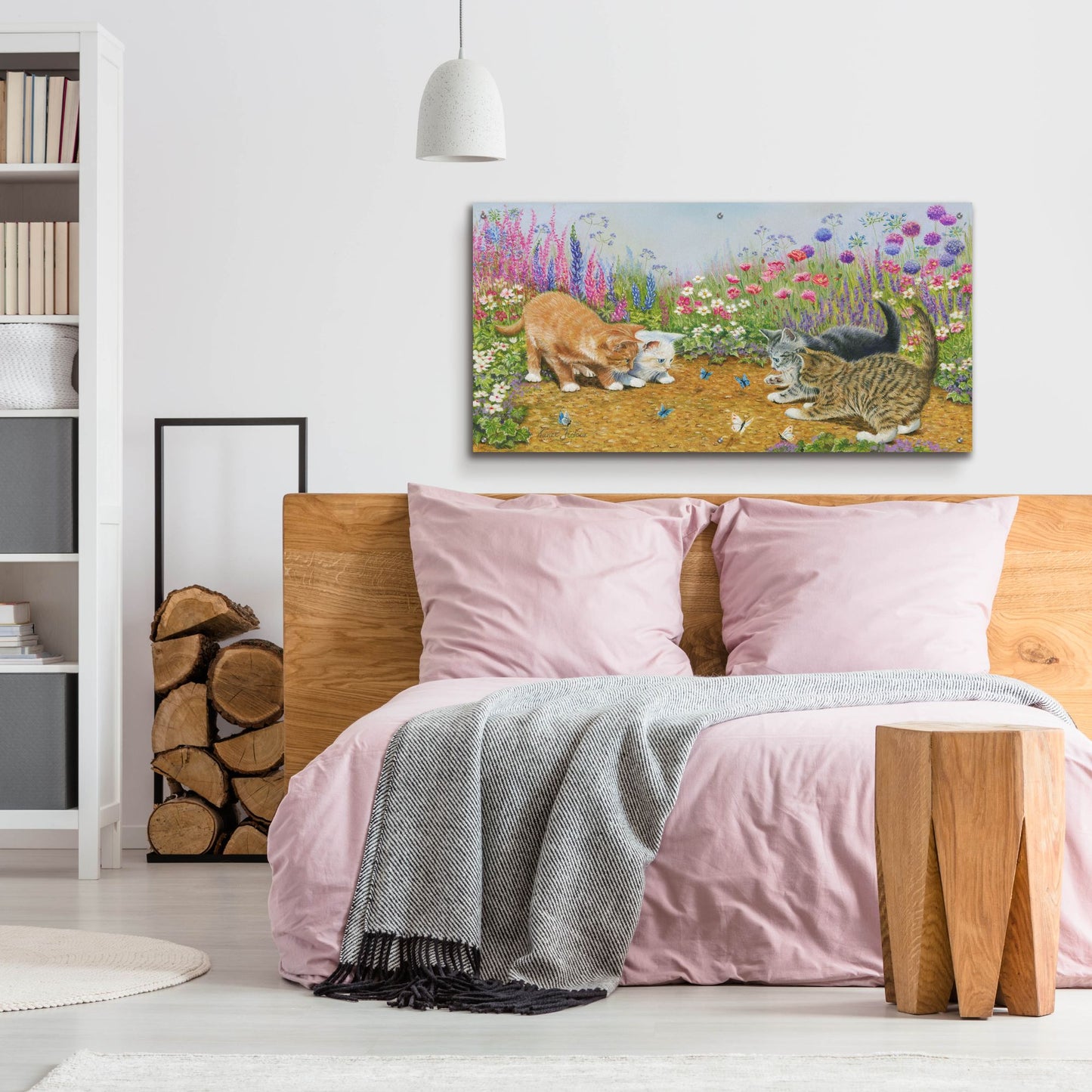 Epic Art 'Kittens And Butterflies' by Janet Pidoux, Acrylic Glass Wall Art,48x24