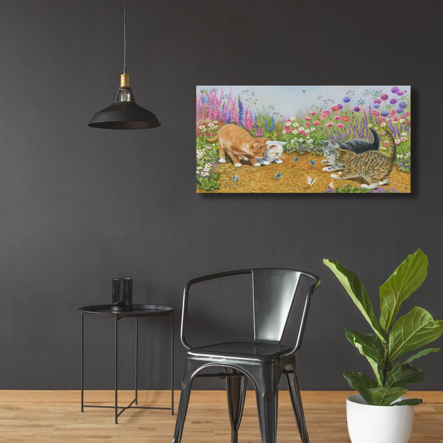 Epic Art 'Kittens And Butterflies' by Janet Pidoux, Acrylic Glass Wall Art,48x24