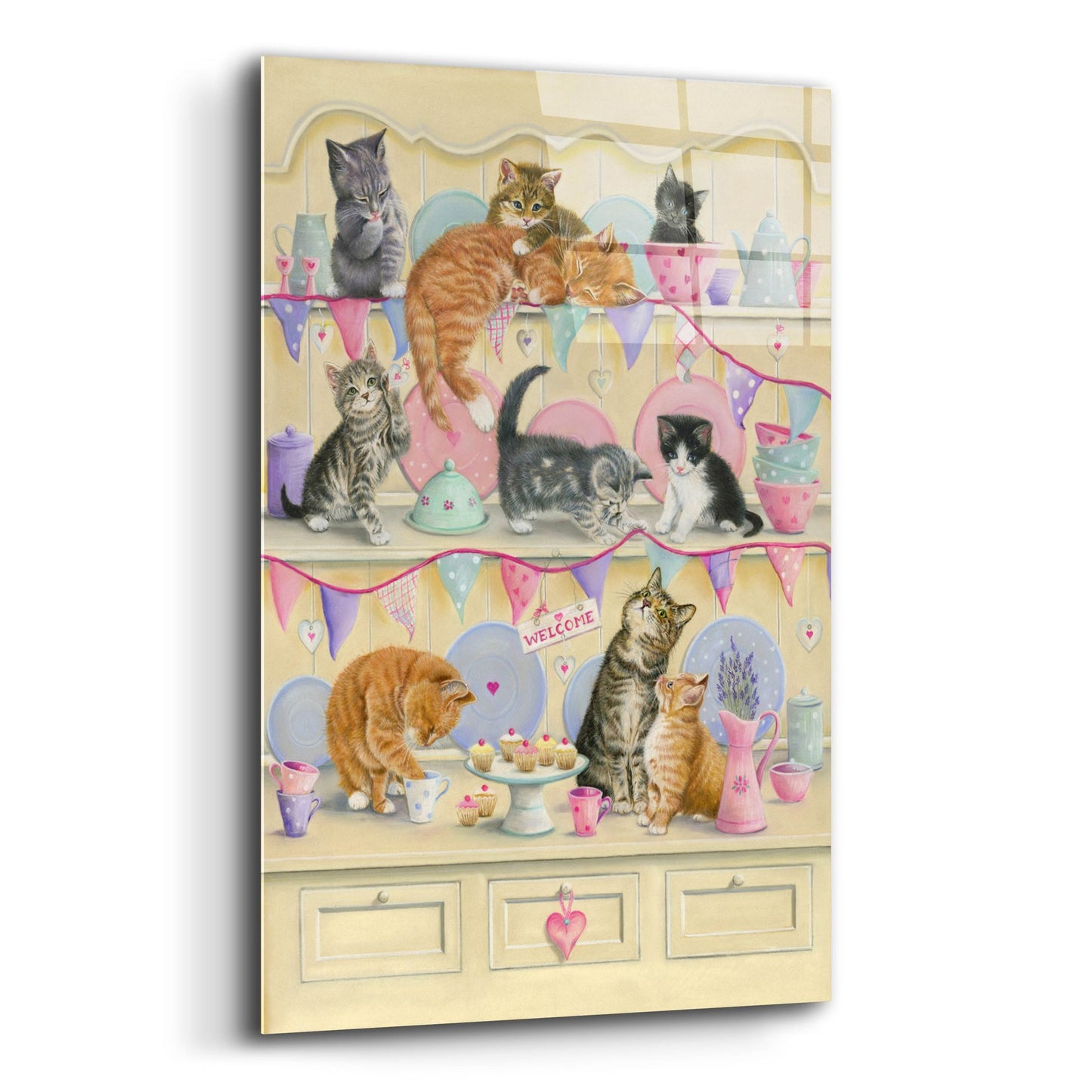 Epic Art 'Kittens On Dresser' by Janet Pidoux, Acrylic Glass Wall Art,12x16