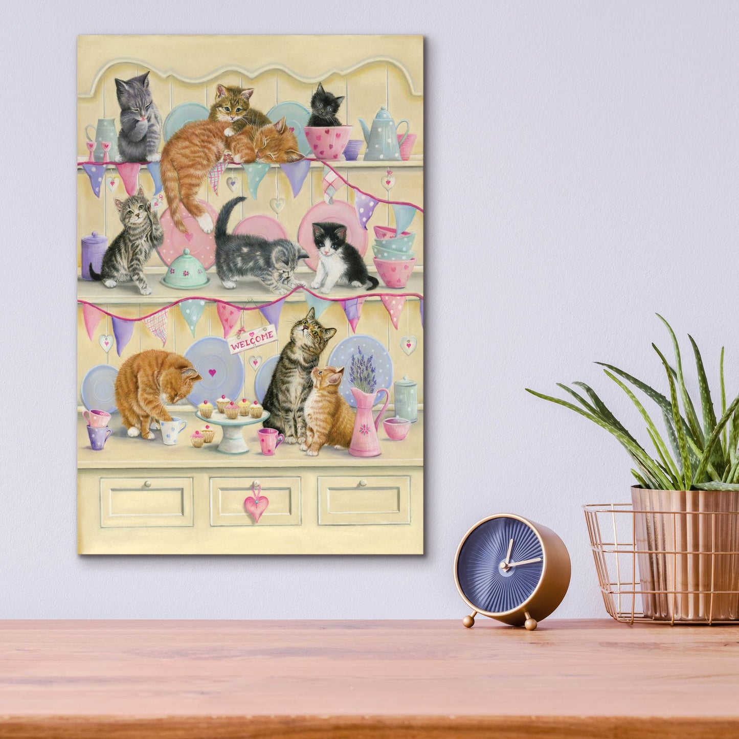 Epic Art 'Kittens On Dresser' by Janet Pidoux, Acrylic Glass Wall Art,12x16