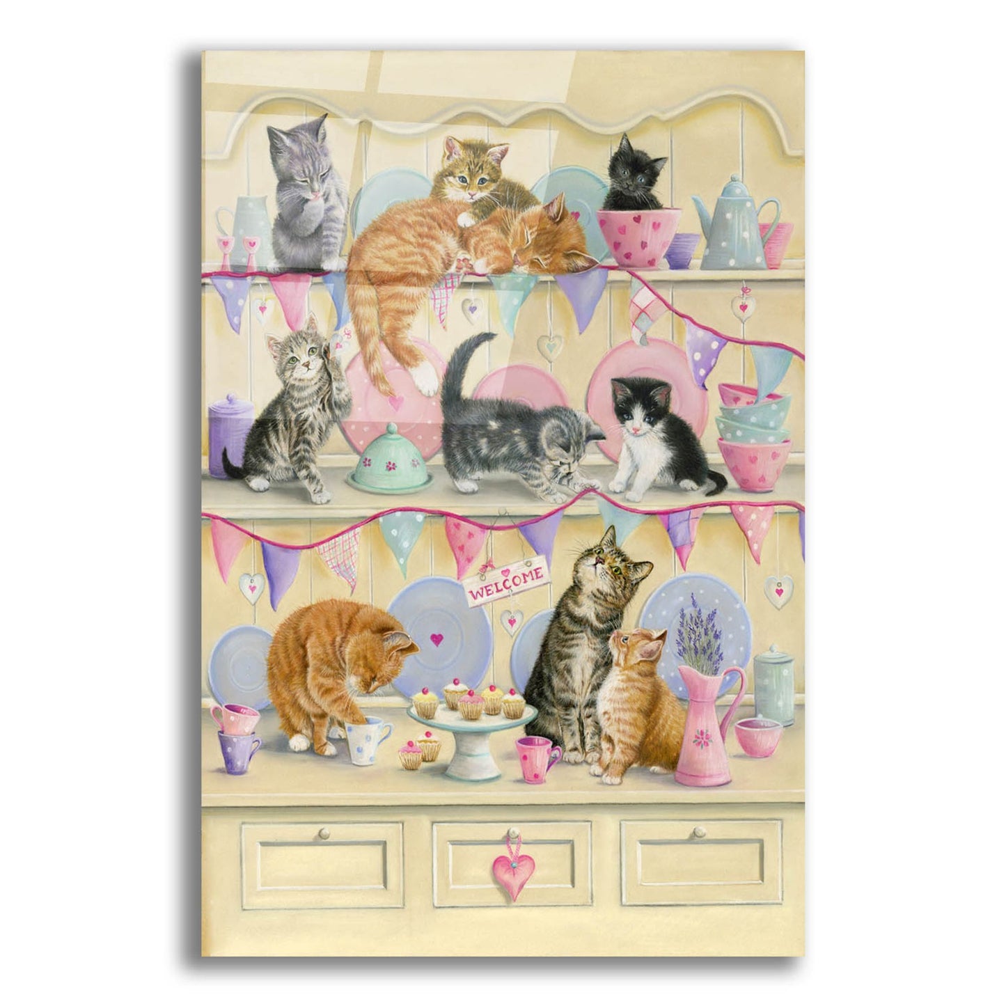 Epic Art 'Kittens On Dresser' by Janet Pidoux, Acrylic Glass Wall Art,12x16