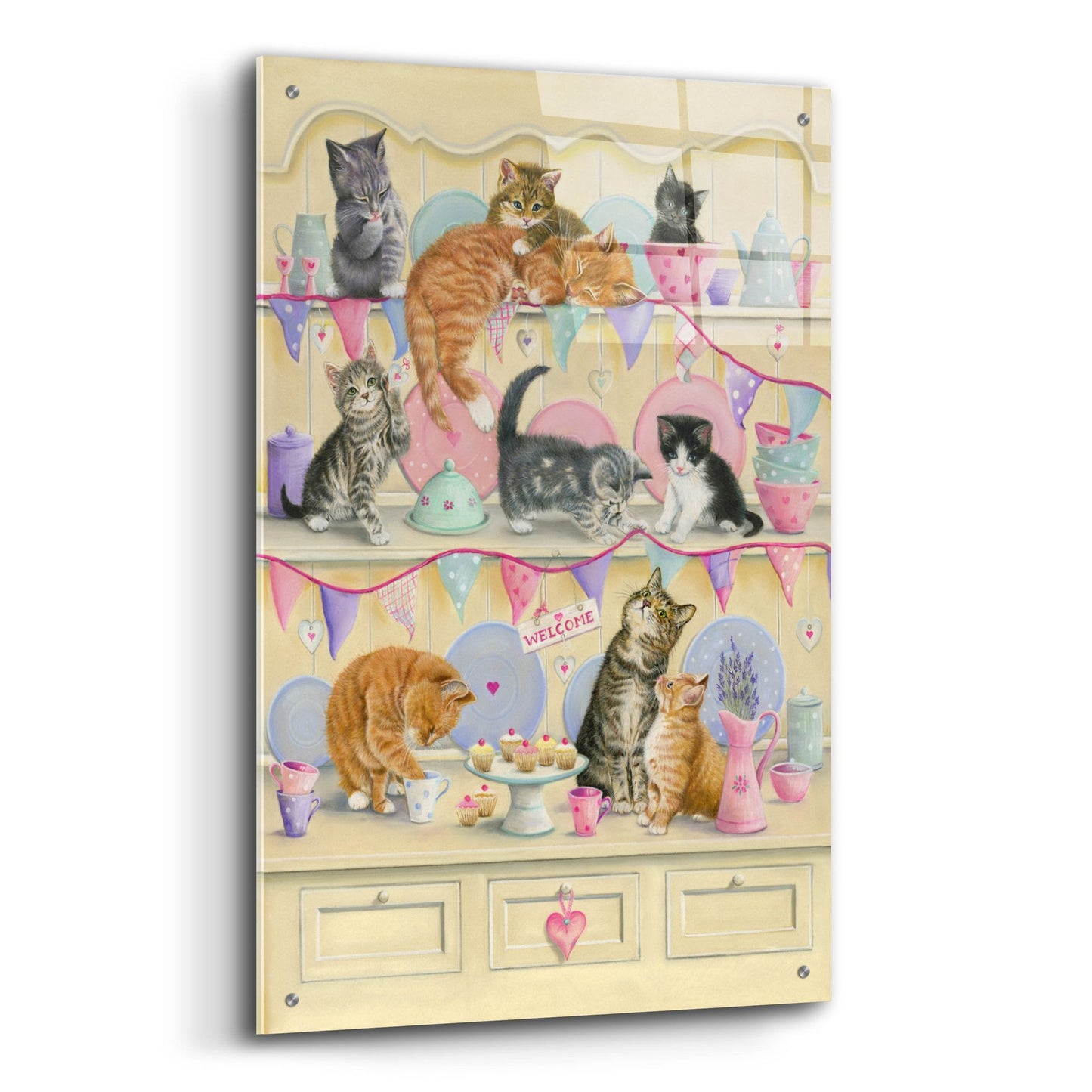 Epic Art 'Kittens On Dresser' by Janet Pidoux, Acrylic Glass Wall Art,24x36