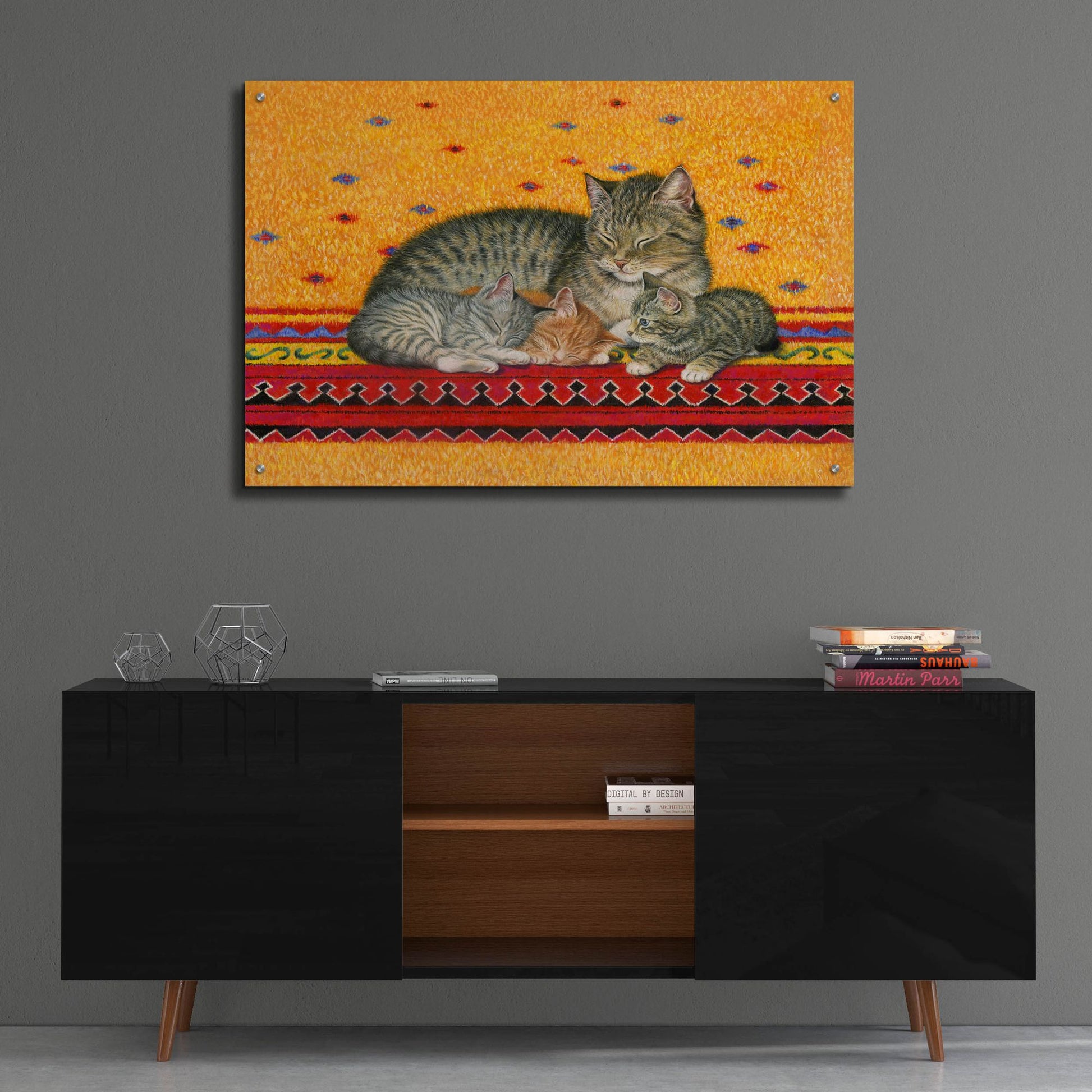 Epic Art 'Mother And Kittens' by Janet Pidoux, Acrylic Glass Wall Art,36x24