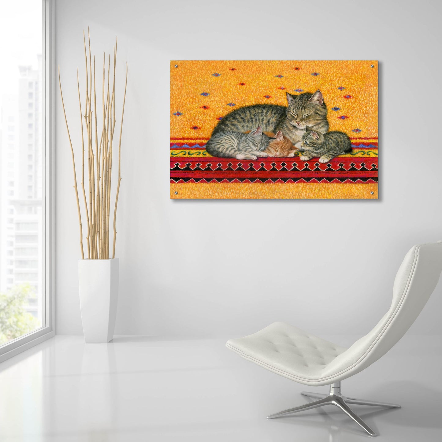 Epic Art 'Mother And Kittens' by Janet Pidoux, Acrylic Glass Wall Art,36x24