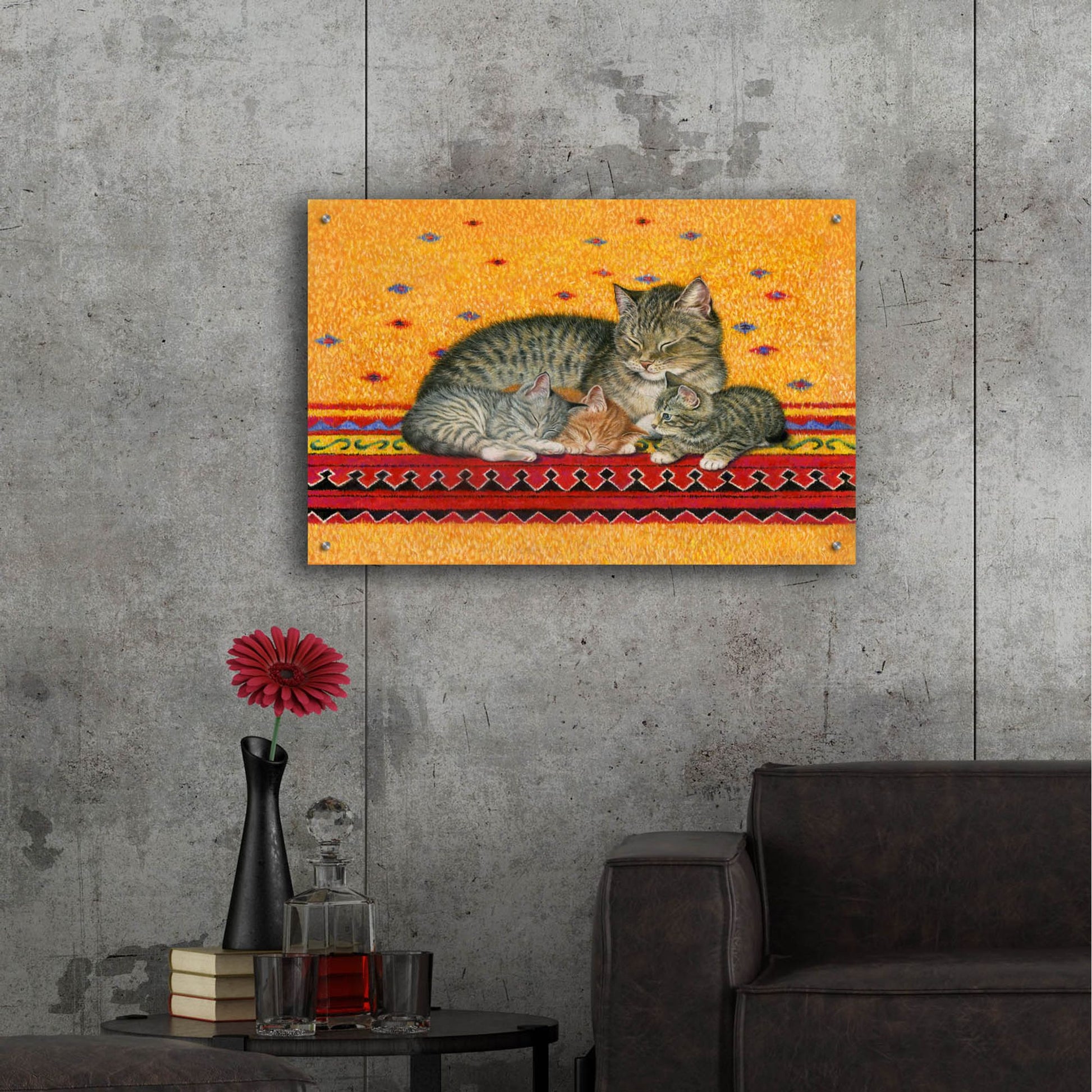 Epic Art 'Mother And Kittens' by Janet Pidoux, Acrylic Glass Wall Art,36x24