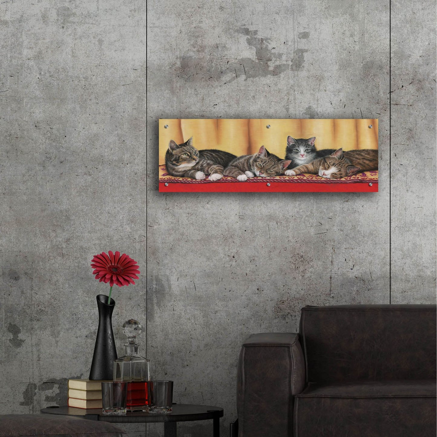 Epic Art 'Relaxing Tabbies' by Janet Pidoux, Acrylic Glass Wall Art,36x12