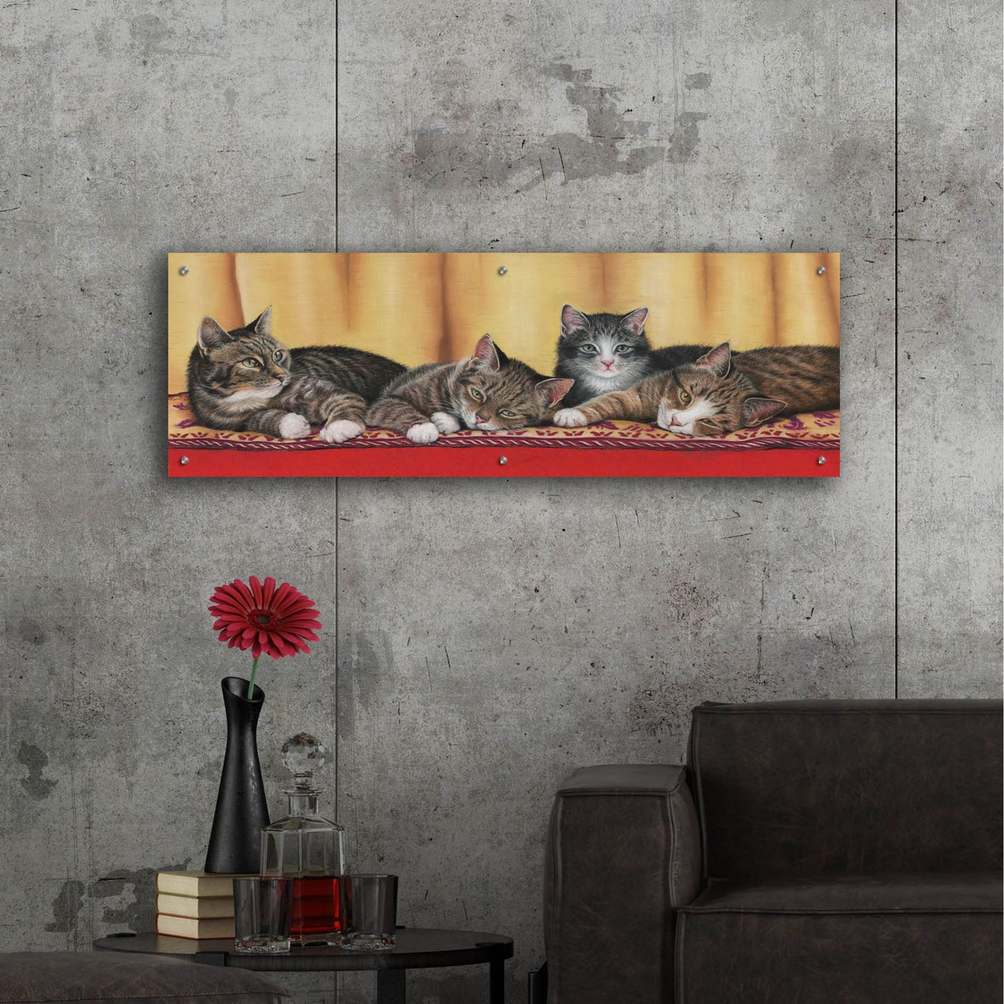 Epic Art 'Relaxing Tabbies' by Janet Pidoux, Acrylic Glass Wall Art,48x16