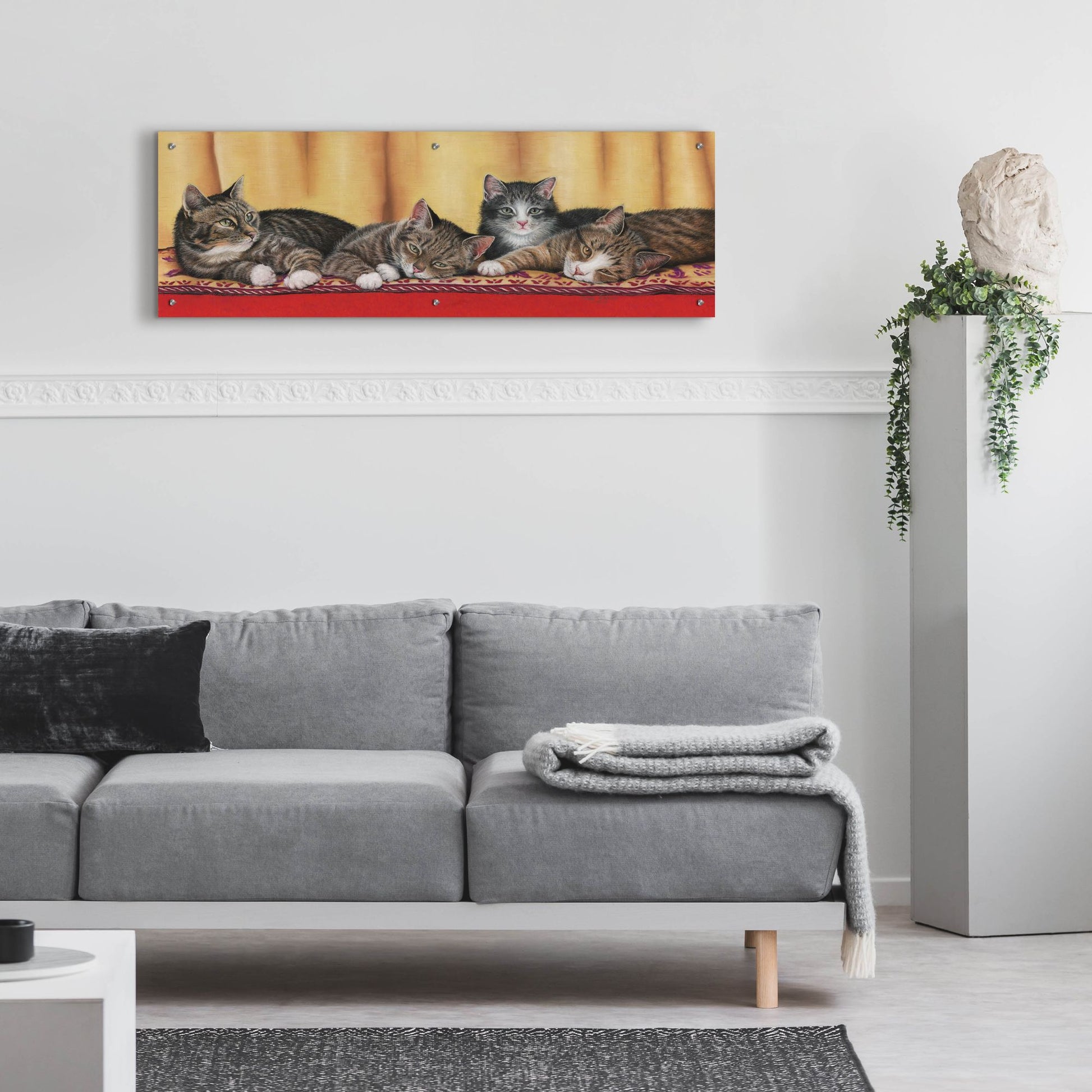 Epic Art 'Relaxing Tabbies' by Janet Pidoux, Acrylic Glass Wall Art,48x16