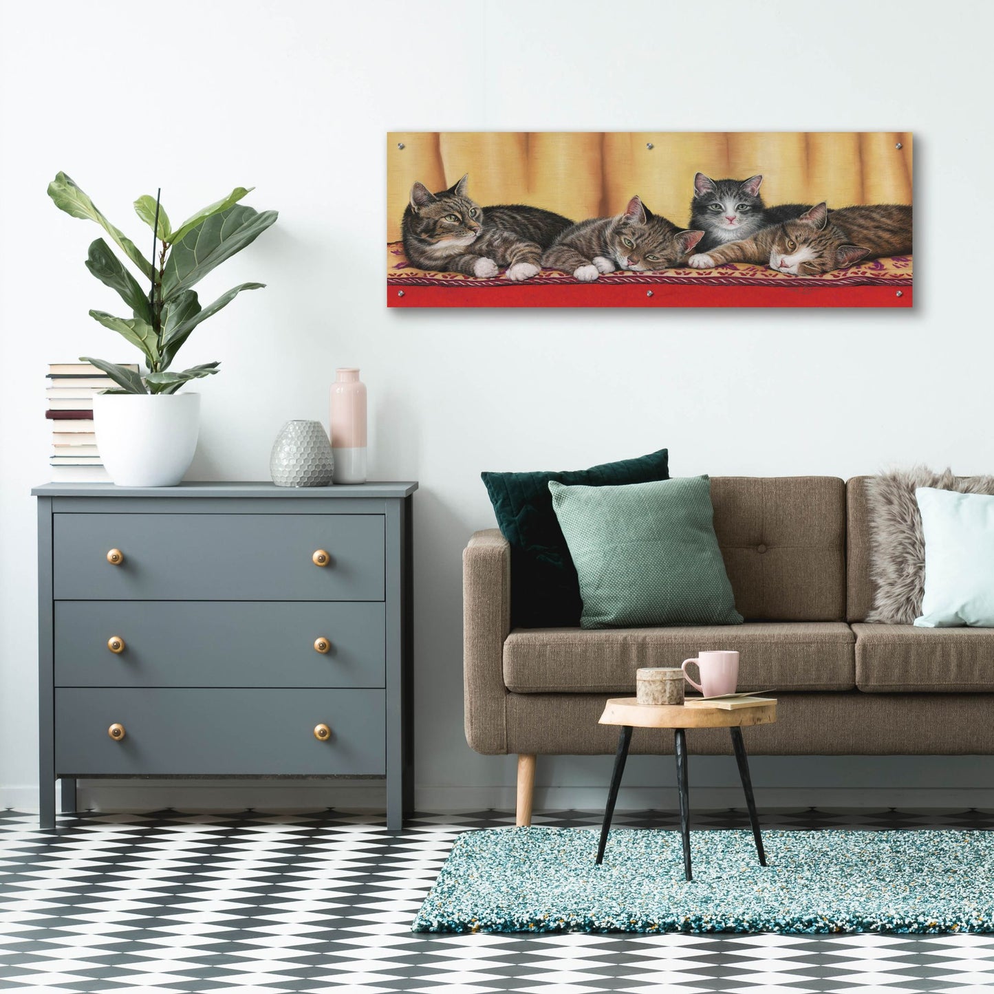 Epic Art 'Relaxing Tabbies' by Janet Pidoux, Acrylic Glass Wall Art,48x16